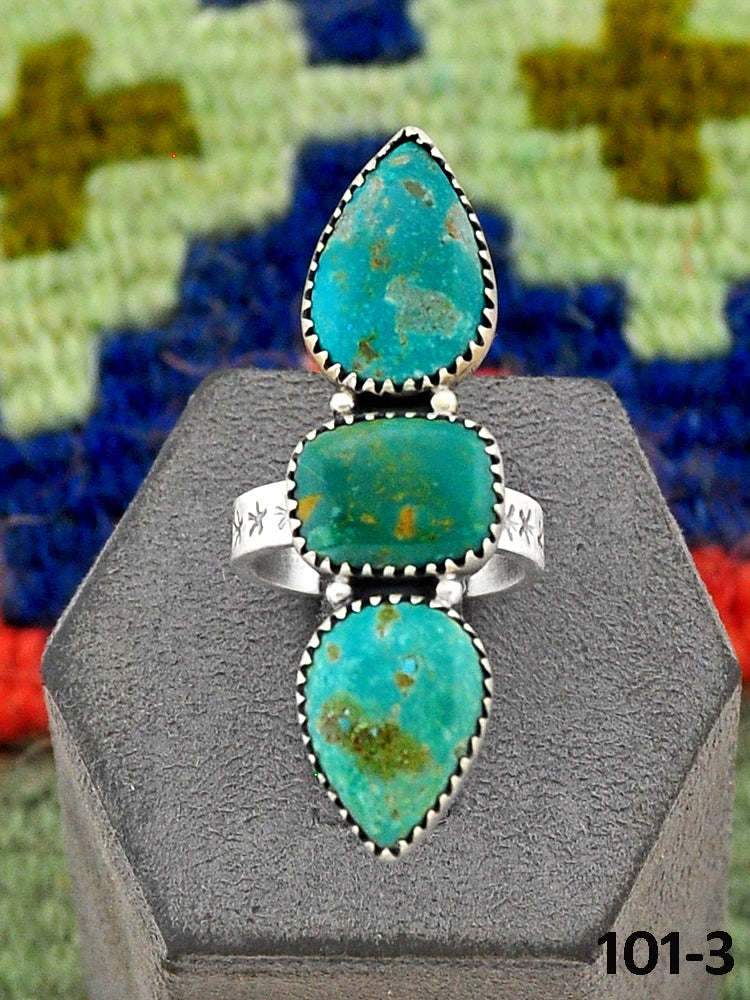 Southwest Handmade Hachita Turquoise & Sterling Silver Adjustable Ring