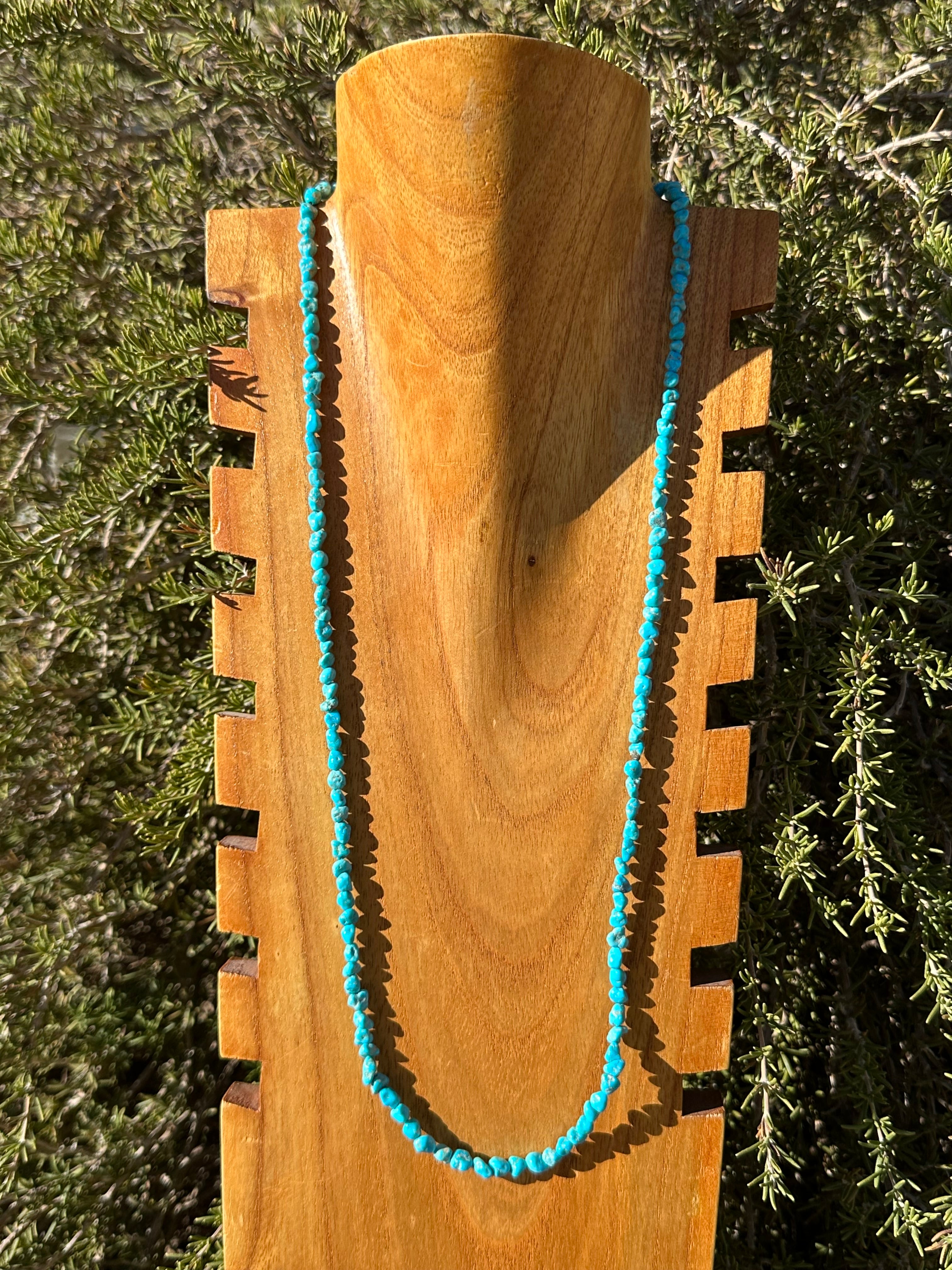 Navajo Strung Kingman Turquoise & Sterling Silver Beaded Necklace