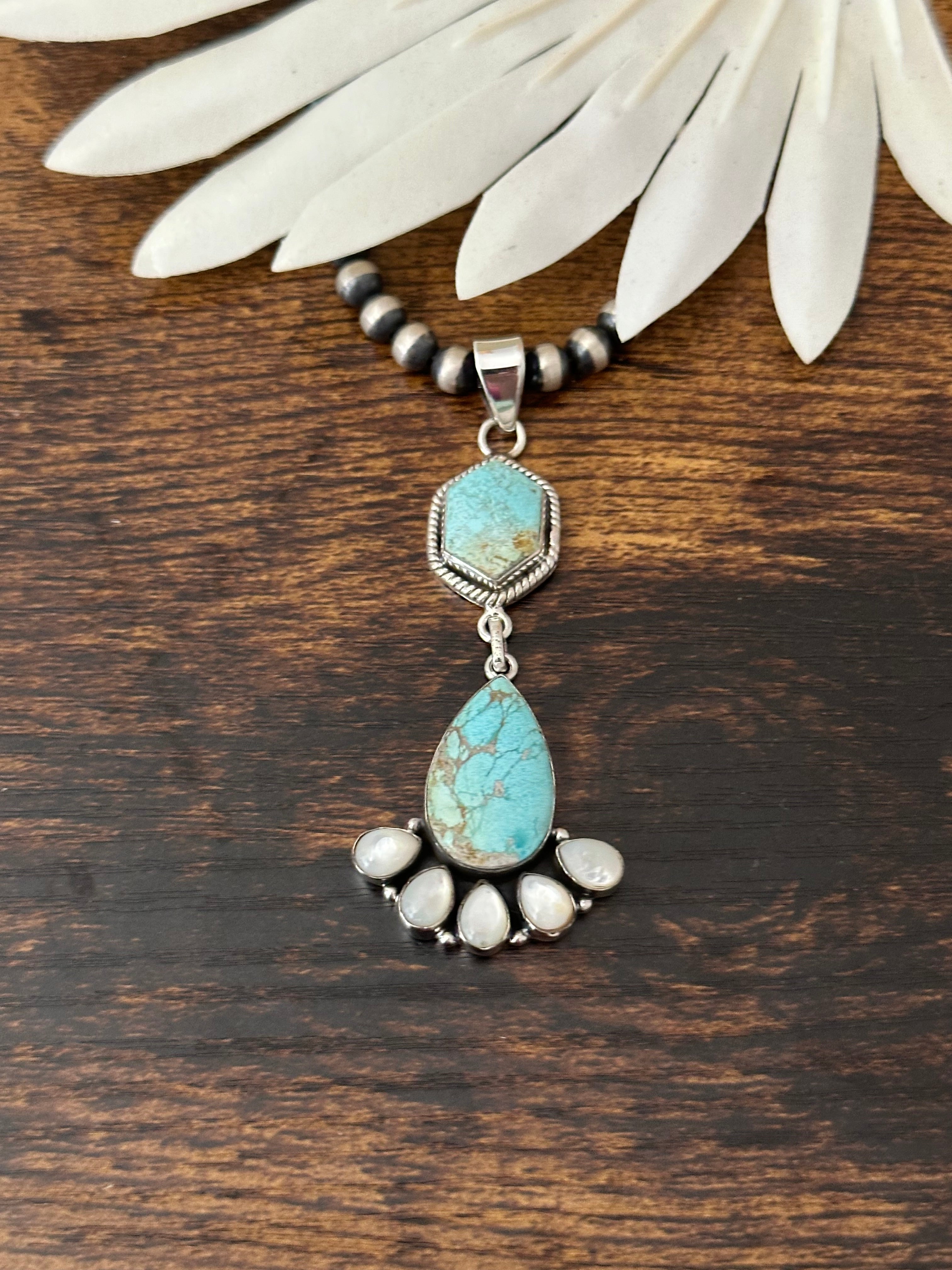 Southwest Handmade Multi Stone & Sterling Silver Cluster Pendant