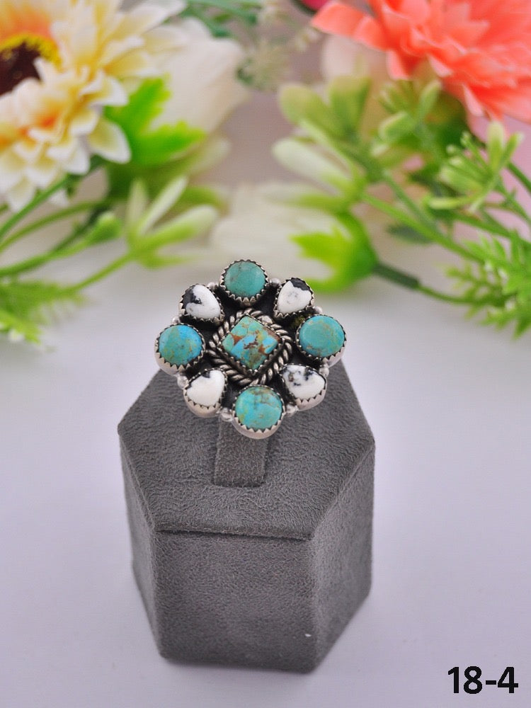 Southwest Made Multi Stone & Sterling Sliver Cluster Adjustable Ring