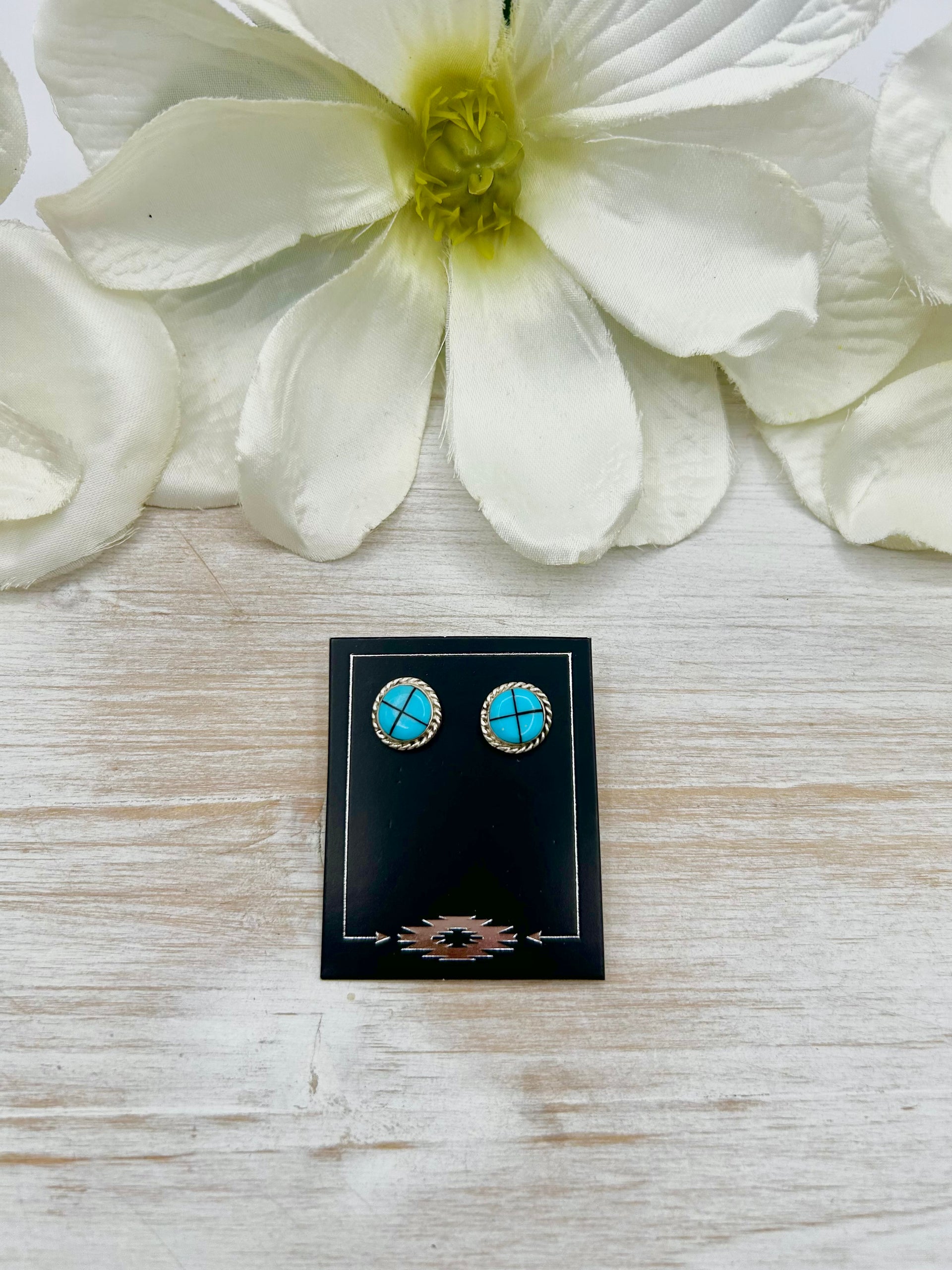 Navajo Made Kingman Turquoise & Sterling Silver Post Earrings