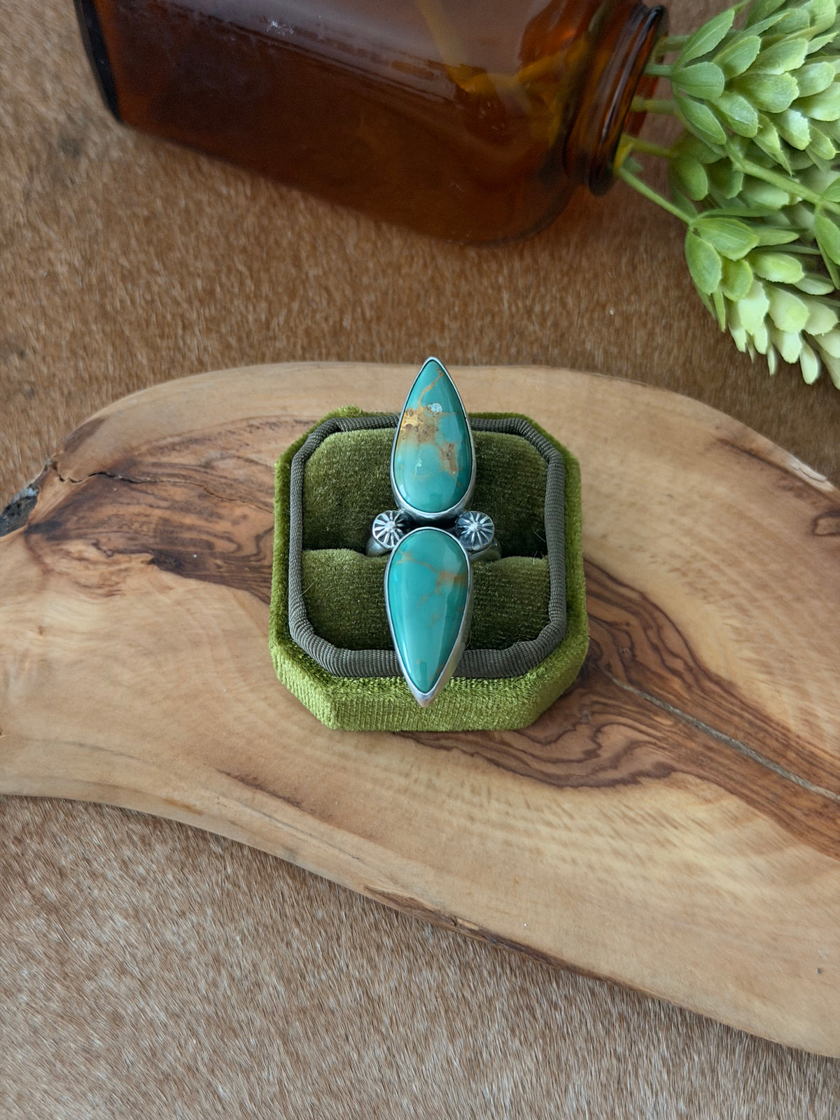 Navajo Made Kingman Turquoise & Sterling Silver Adjustable Ring