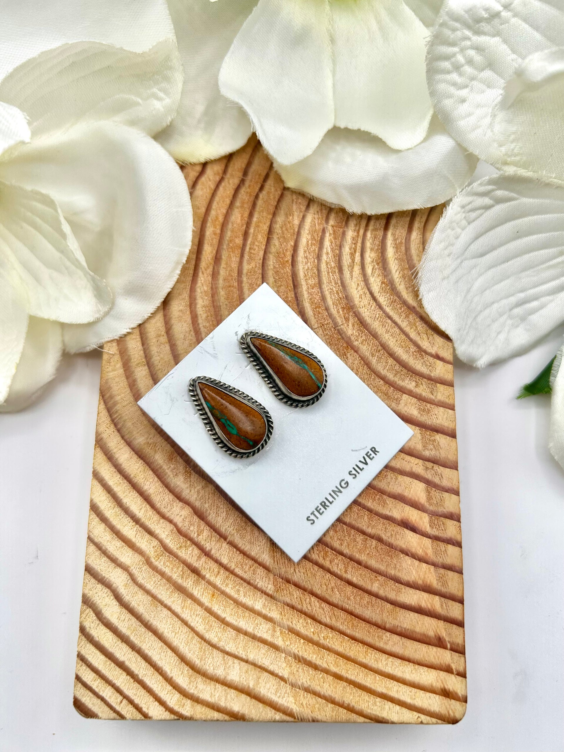 Navajo Made Boulder Turquoise & Sterling Silver Post  Earrings