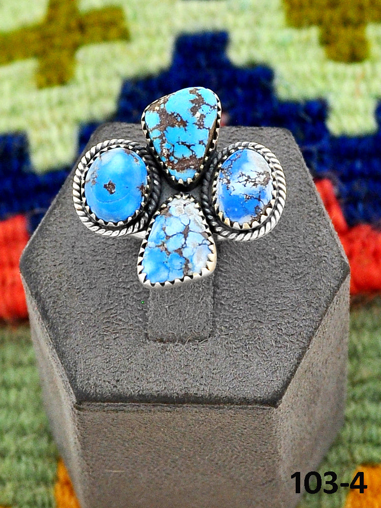 Southwest Handmade Golden Hill’s Turquoise & Sterling Silver Adjustable Ring