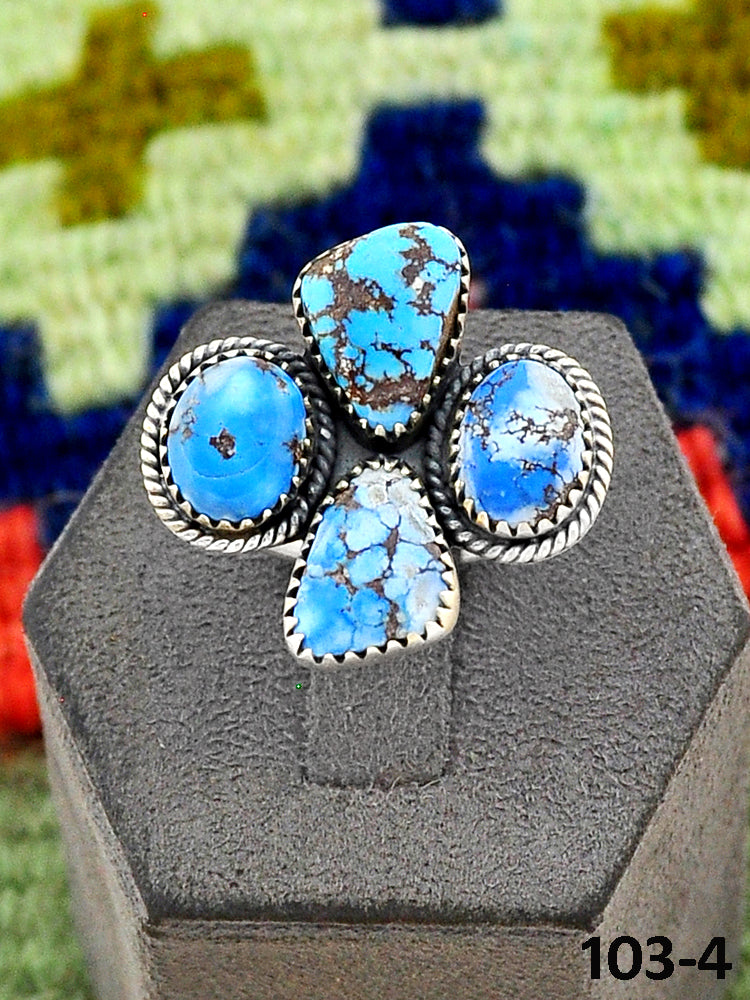 Southwest Handmade Golden Hill’s Turquoise & Sterling Silver Adjustable Ring