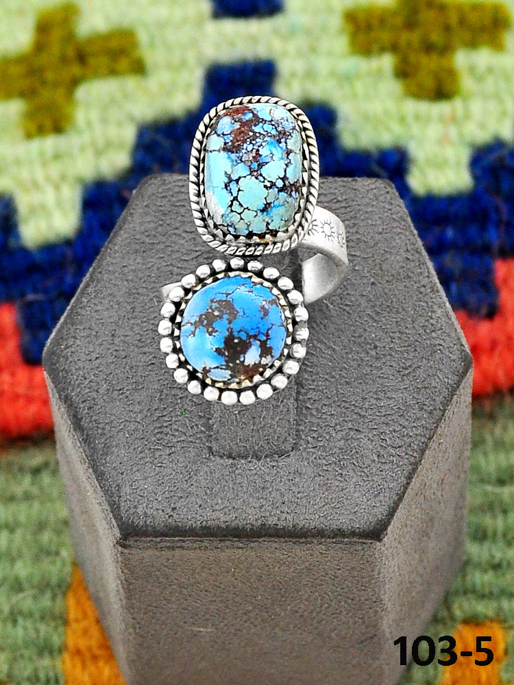 Southwest Handmade Golden Hill’s Turquoise & Sterling Silver Adjustable Ring