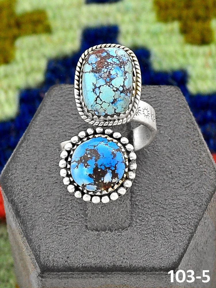 Southwest Handmade Golden Hill’s Turquoise & Sterling Silver Adjustable Ring