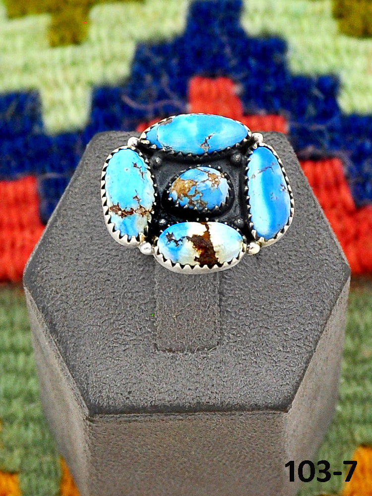 Southwest Handmade Golden Hill’s Turquoise & Sterling Silver Adjustable Ring
