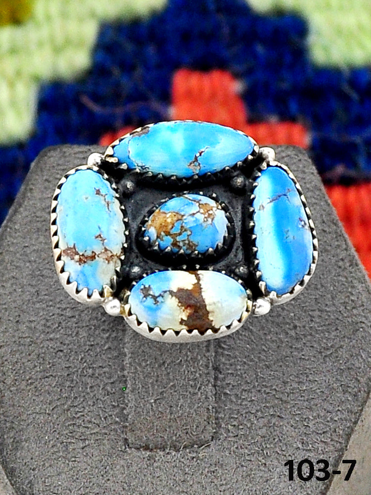 Southwest Handmade Golden Hill’s Turquoise & Sterling Silver Adjustable Ring