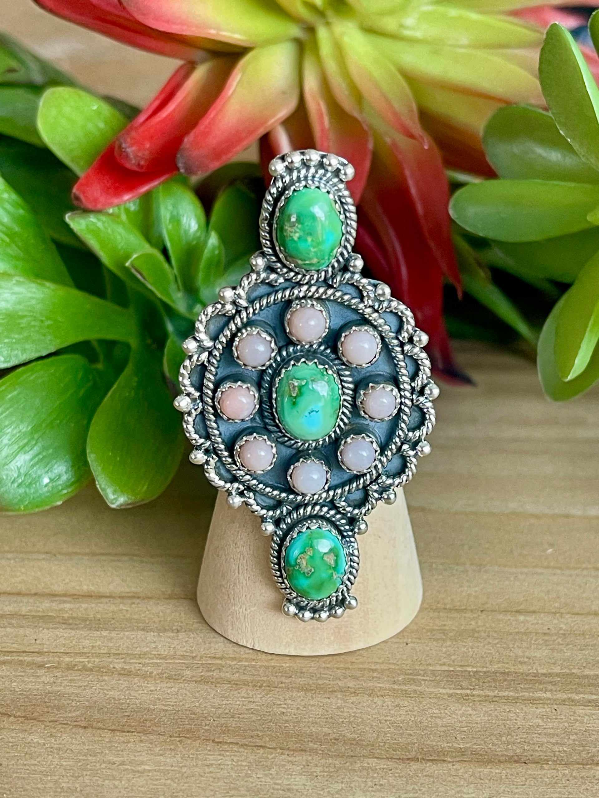 Southwest Handmade Multi Stone & Sterling Silver Adjustable Cluster Ring