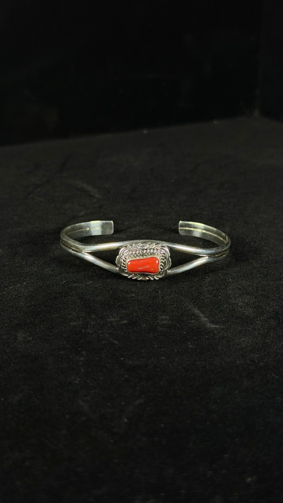 Navajo Made Mediterranean Coral & Sterling Silver Cuff Bracelet