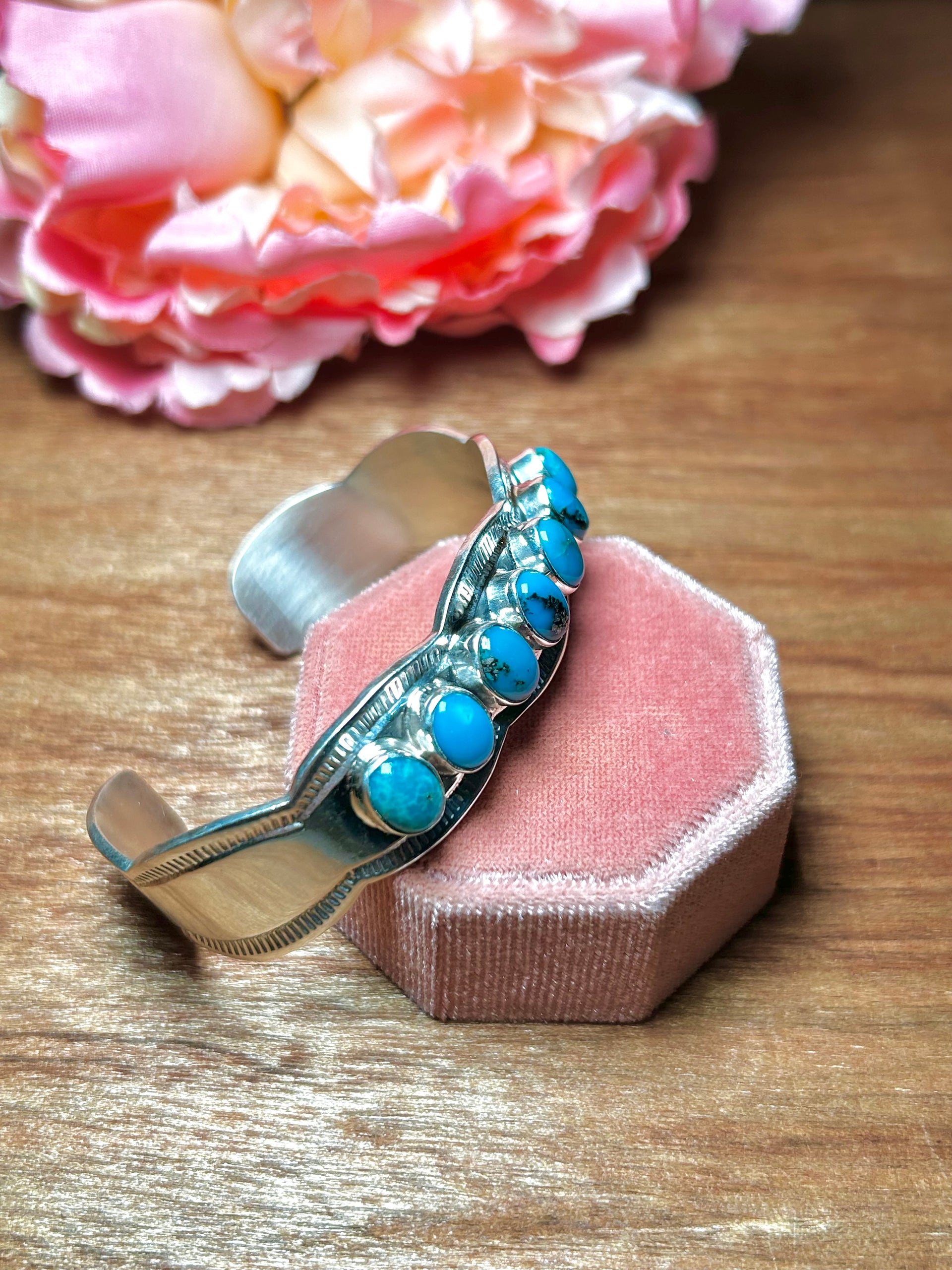 Navajo Made Kingman Turquoise & Sterling Silver Cuff Bracelet