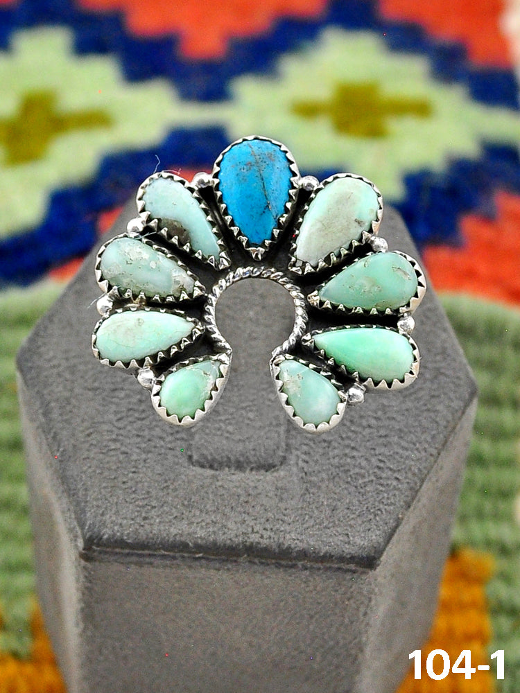 Southwest Handmade Paloma with Kingman Turquoise & Sterling Silver Adjustable Ring