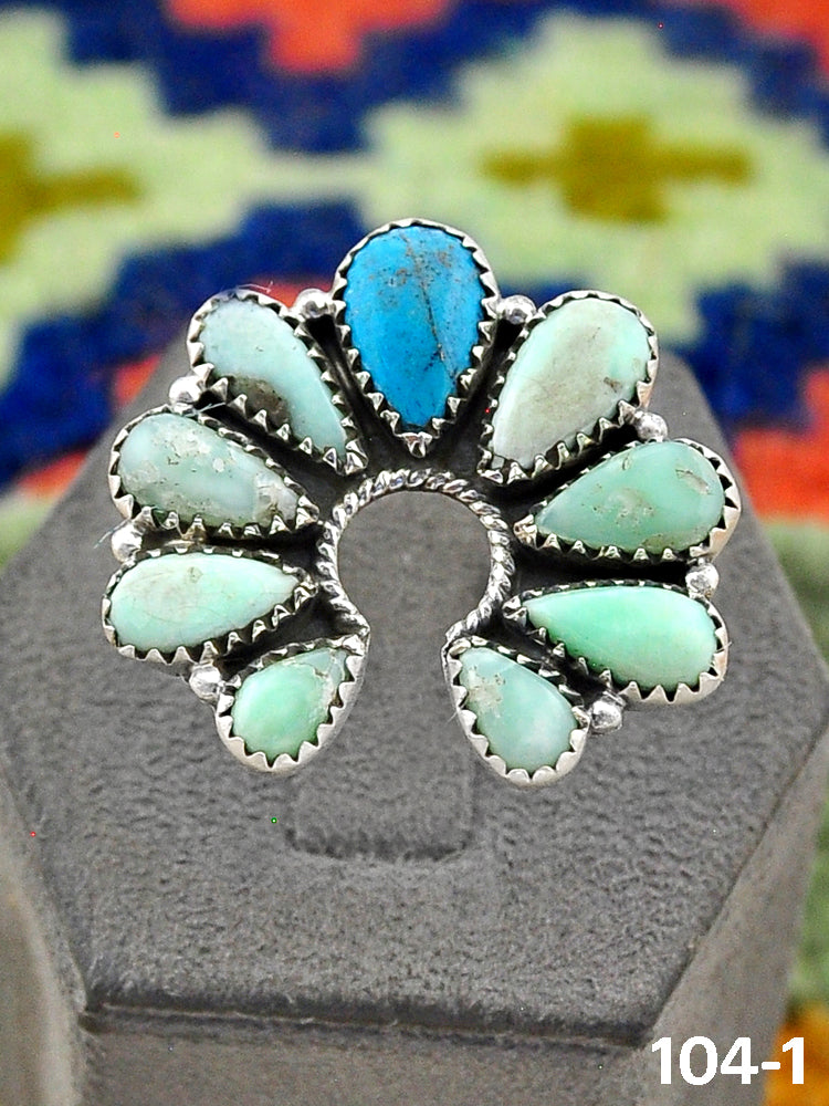 Southwest Handmade Paloma with Kingman Turquoise & Sterling Silver Adjustable Ring