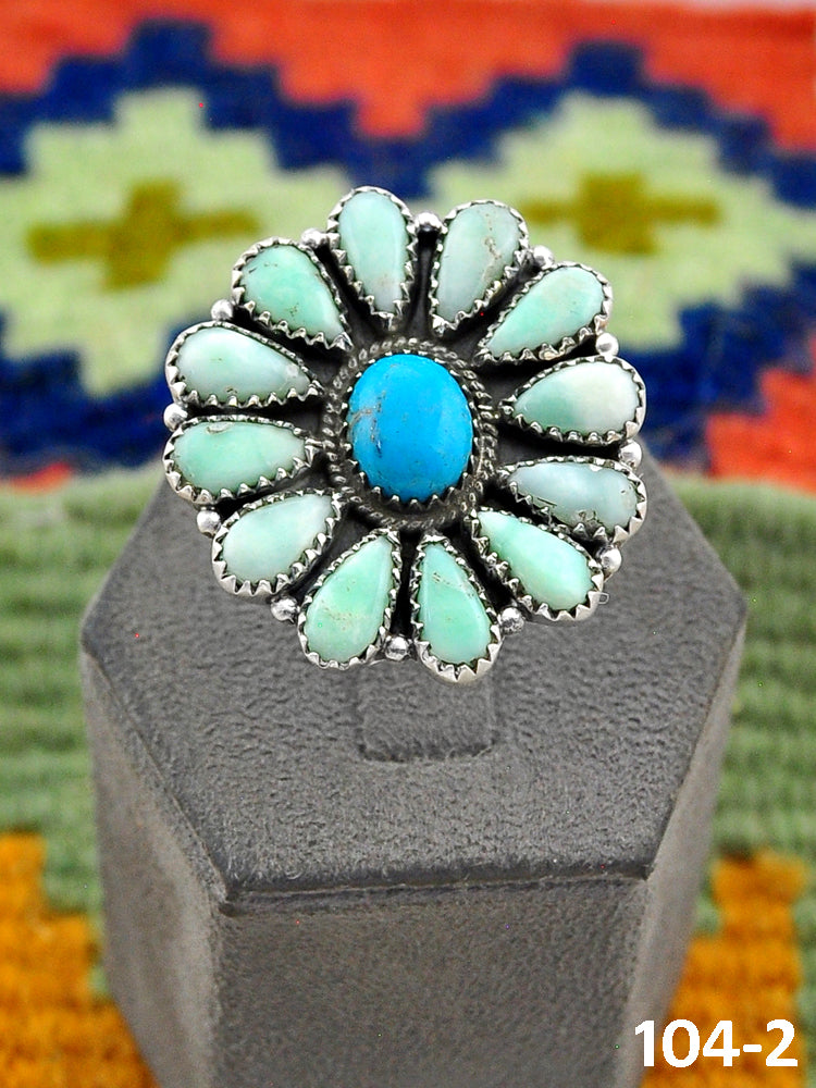 Southwest Handmade Paloma with Kingman Turquoise & Sterling Silver Adjustable Ring