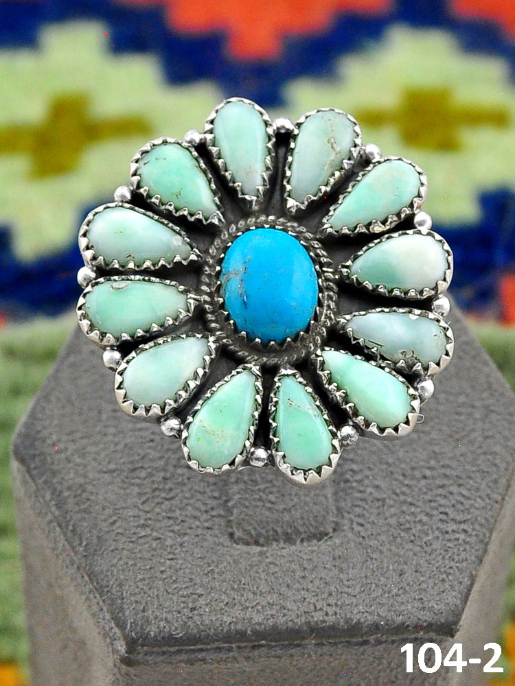 Southwest Handmade Paloma with Kingman Turquoise & Sterling Silver Adjustable Ring