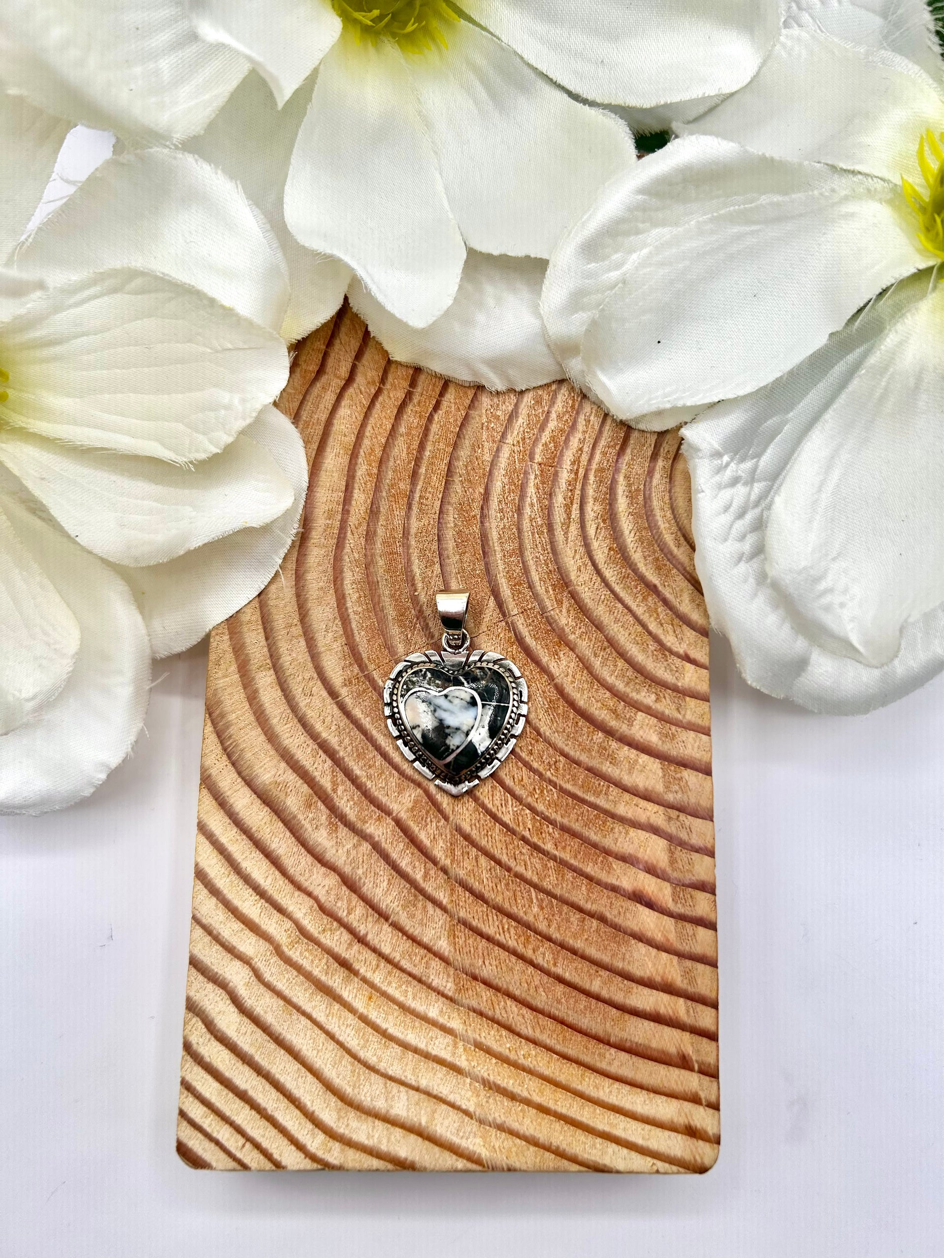 Navajo Made White Buffalo & Sterling Silver Pendant