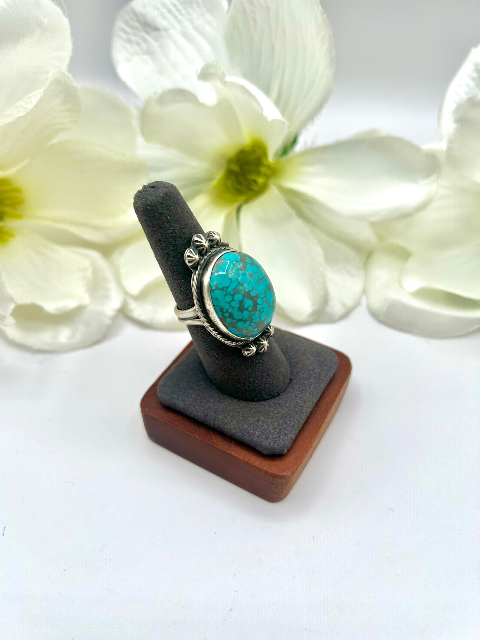 Navajo Made Kingman Turquoise & Sterling Silver Adjustable Ring