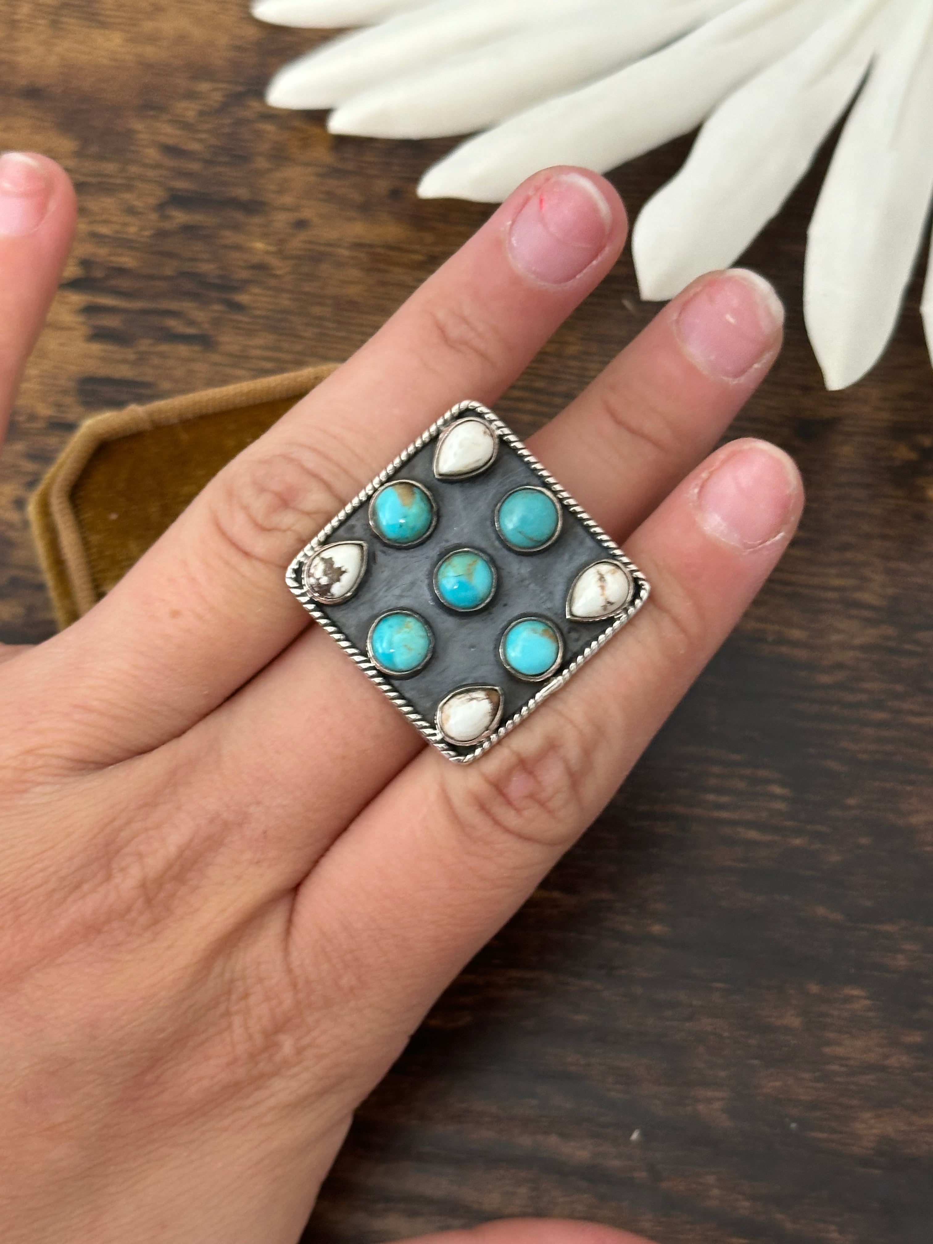 Southwest Handmade Multi Stone & Sterling Silver Adjustable Cluster Ring