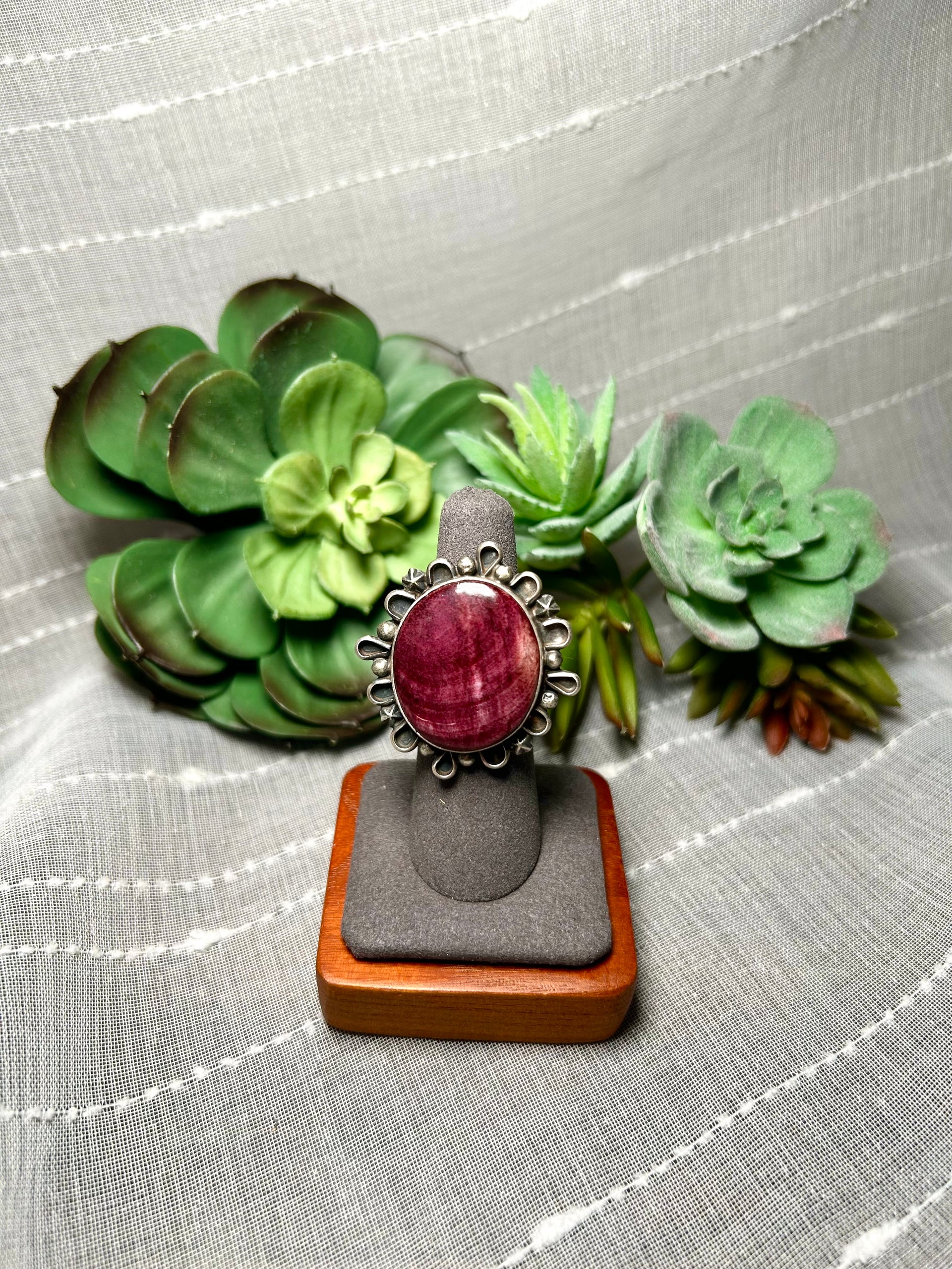 Navajo Made Purple Spiny Oyster & Sterling Silver Adjustable Ring