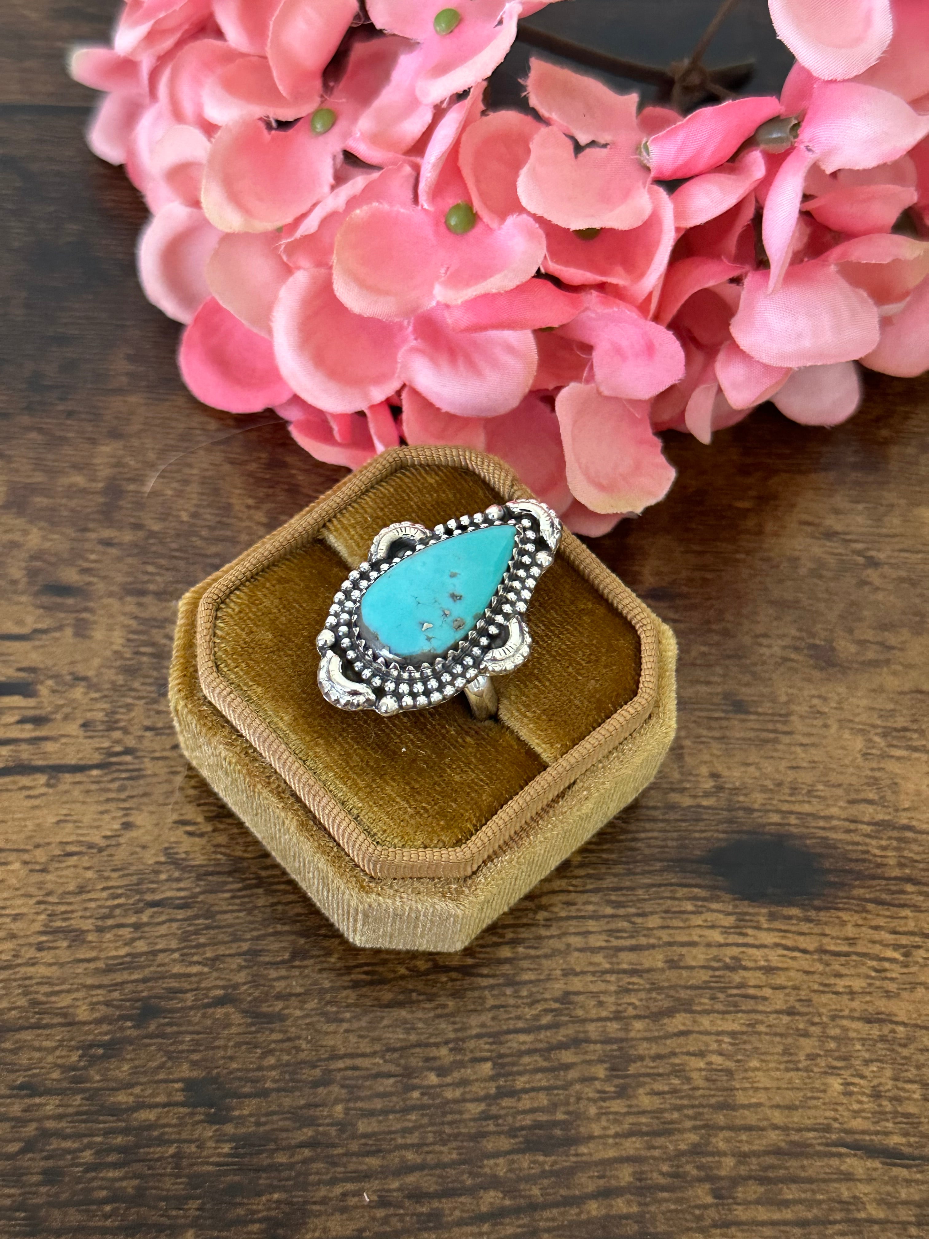 Southwest Handmade Kingman Turquoise & Sterling Silver Ring Size 7.5