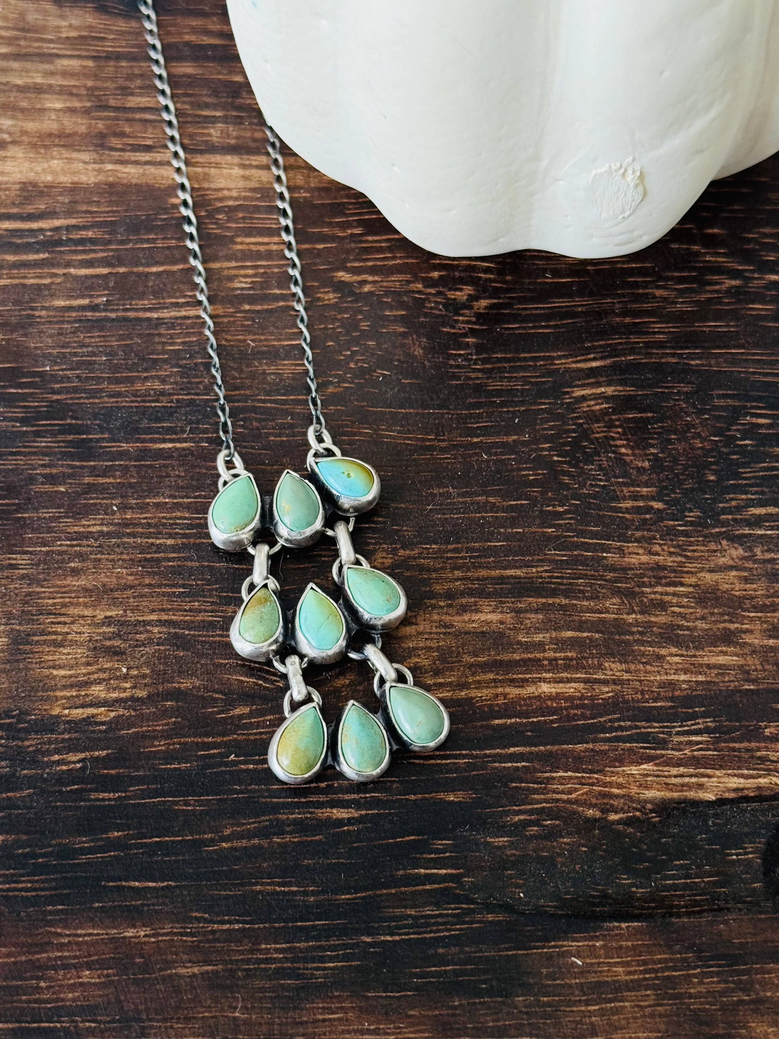 Navajo Made Kingman Turquoise & Sterling Silver Necklace