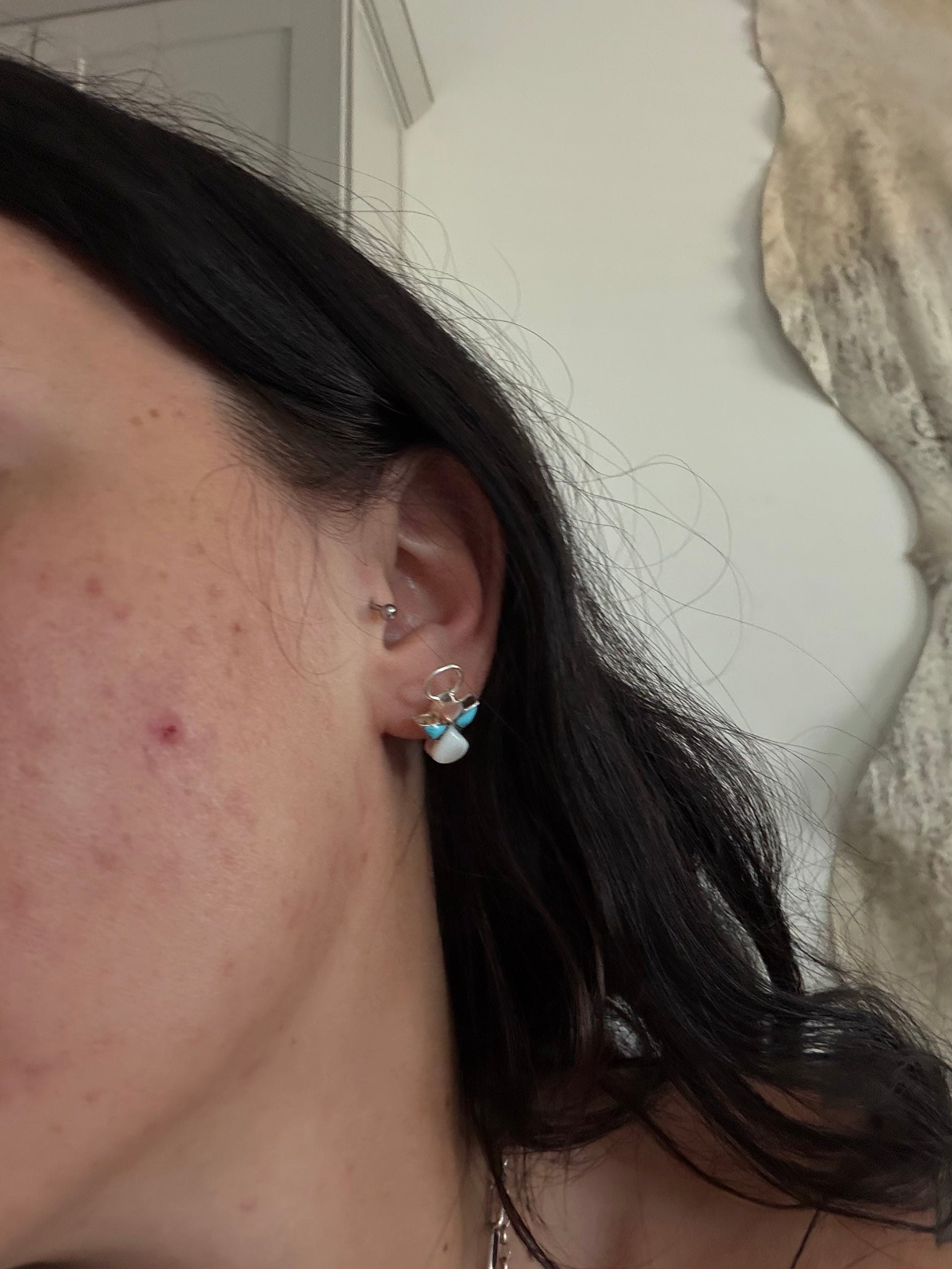 Navajo Made Multi Stone & Sterling Silver Inlay Post Earrings