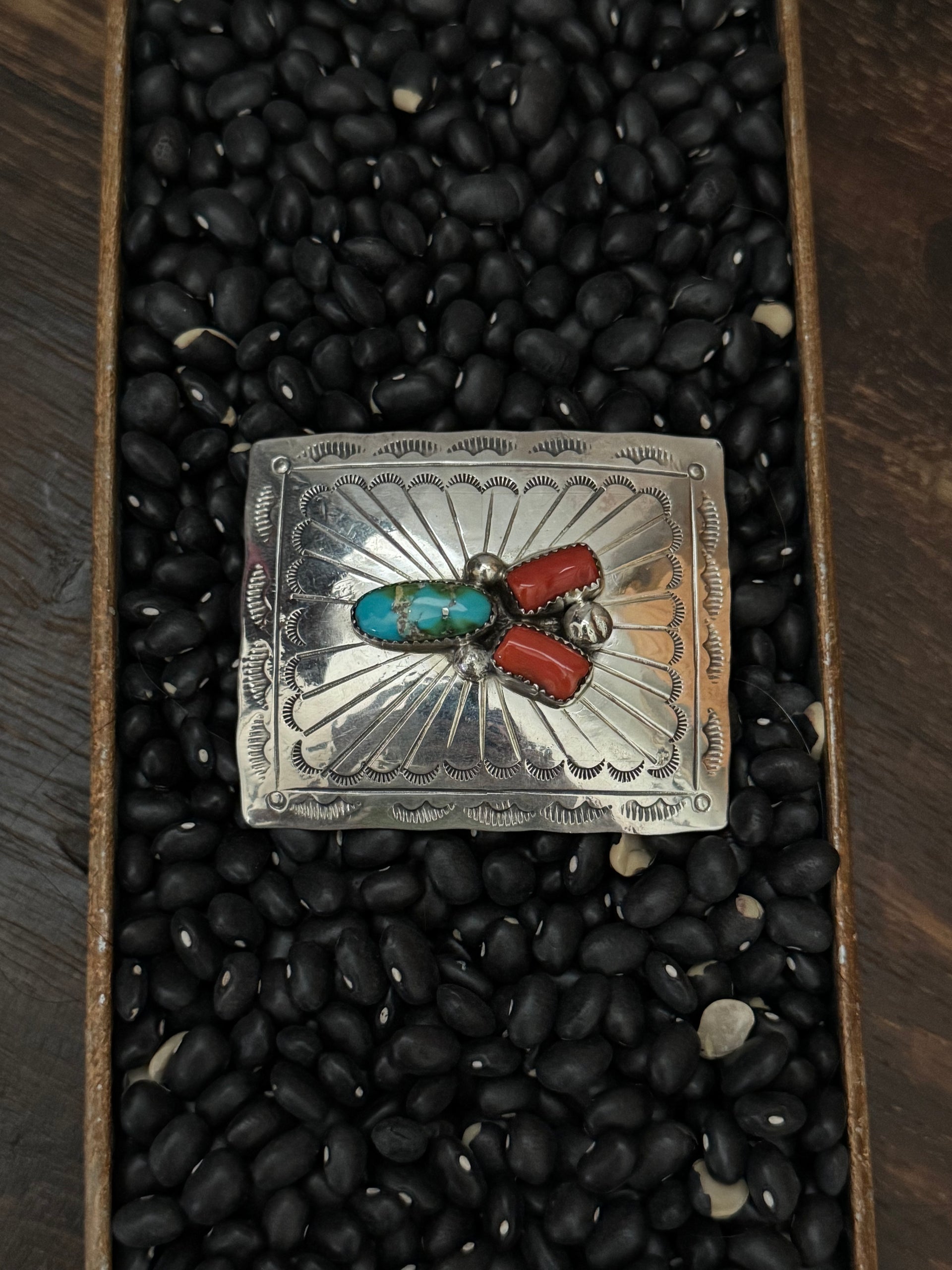 Navajo Made Multi Stone & Sterling Silver Buckle
