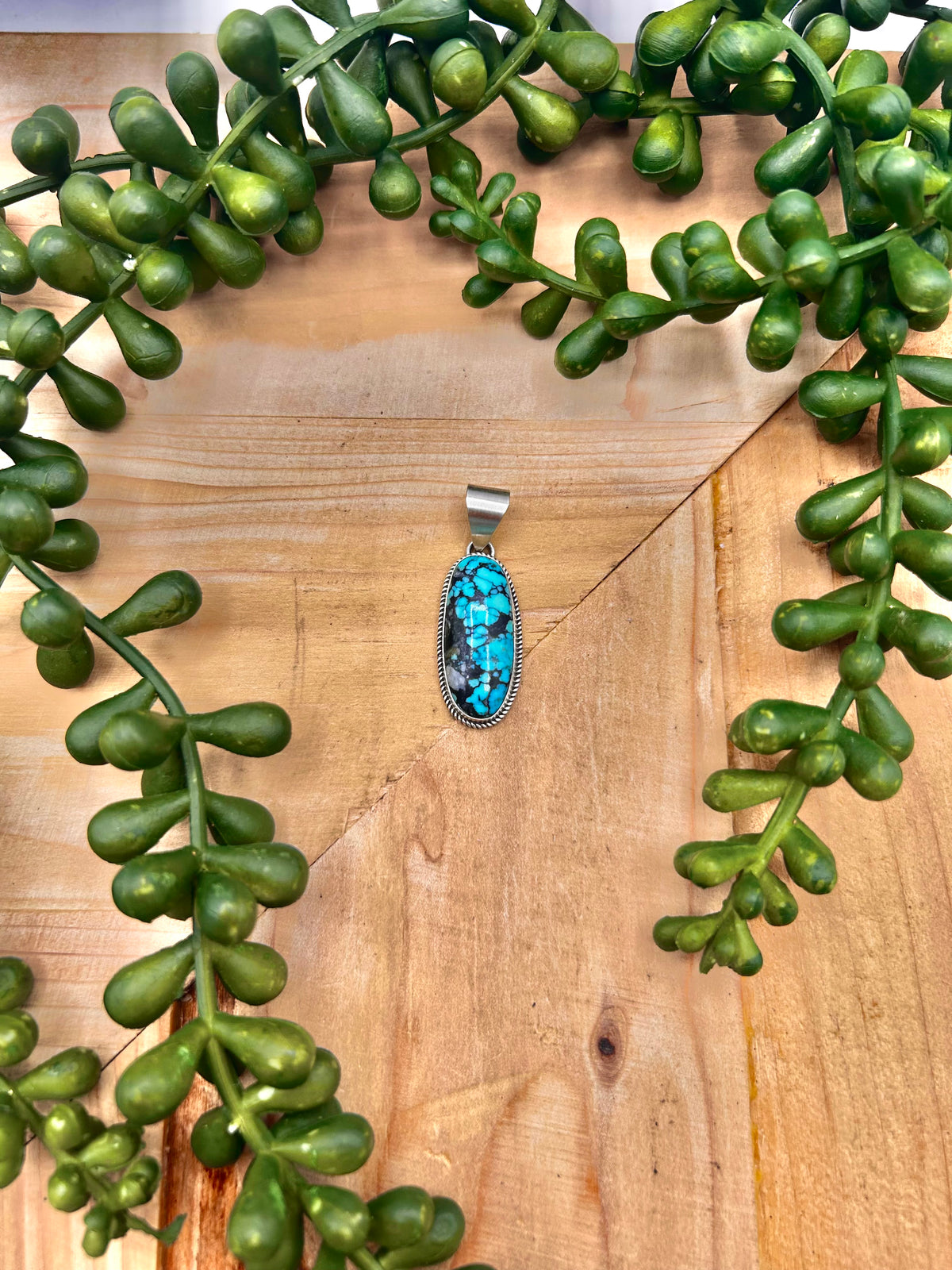 Navajo Made Blue Moon Turquoise & Sterling Silver Pendant