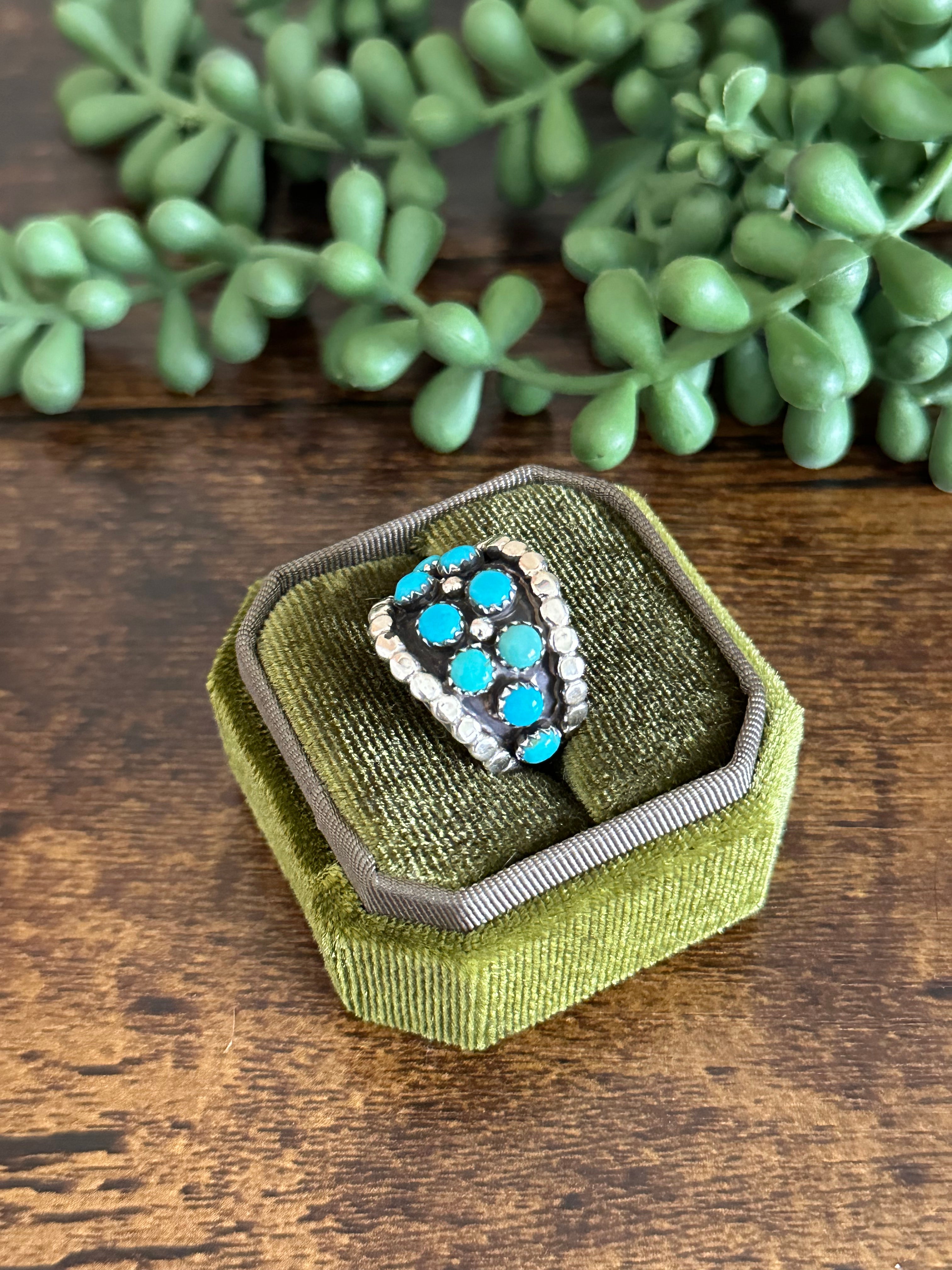 Navajo Handmade Kingman Turquoise & Sterling Silver Ring Size 5.5