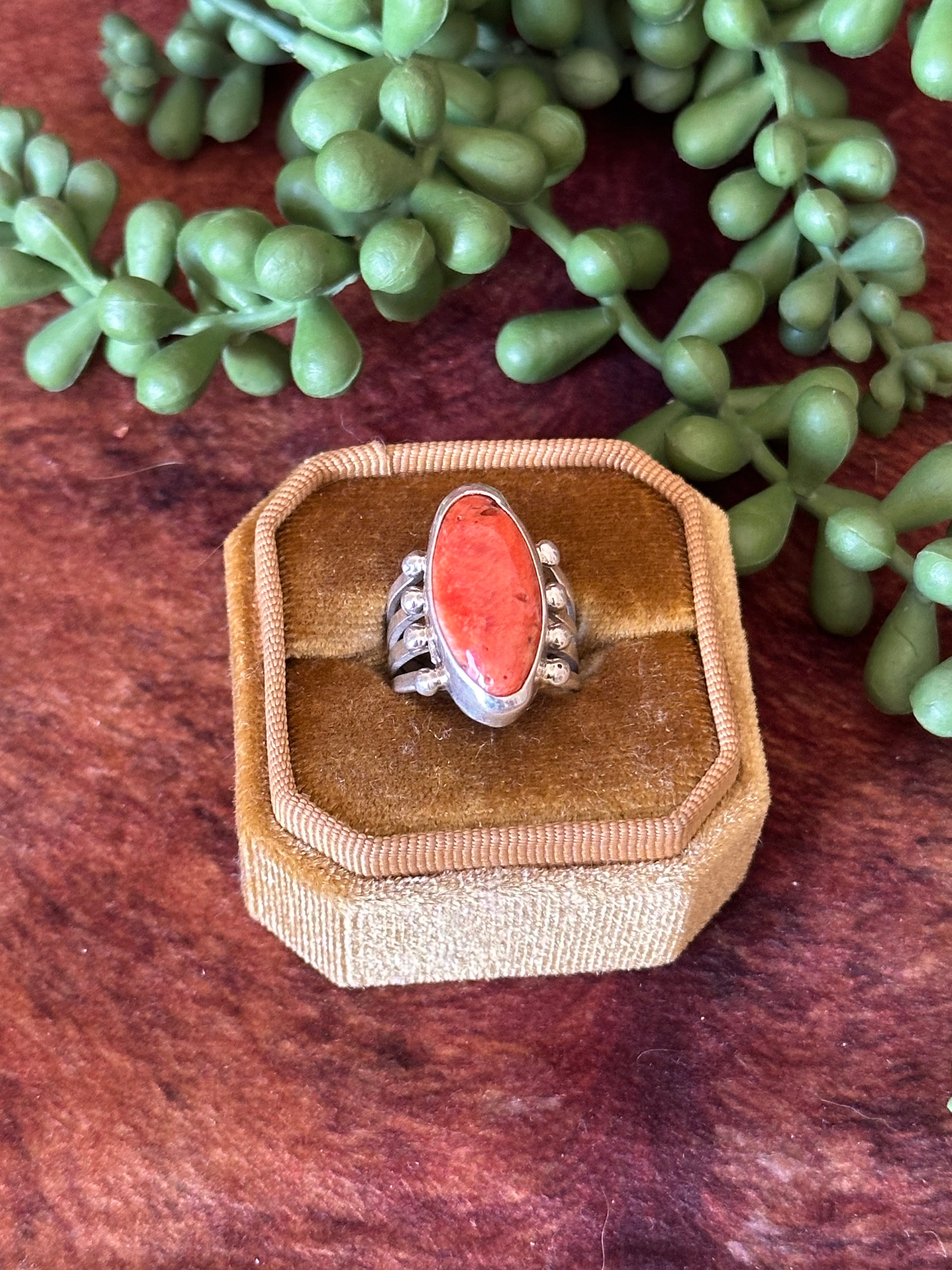 Navajo Made Spiny Oyster & Sterling Silver Ring Size 5.75