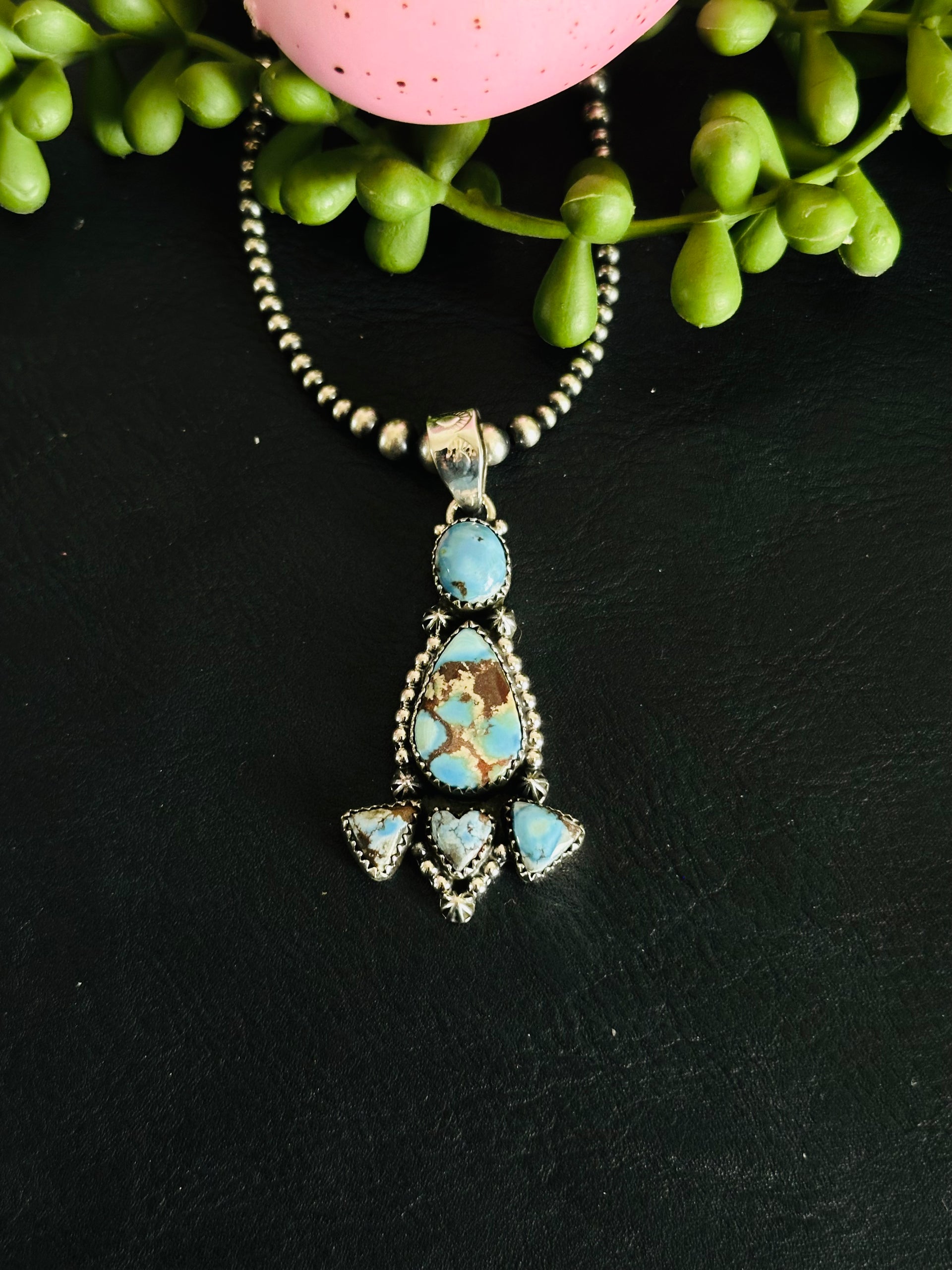 Southwest Handmade Golden Hills Turquoise & Sterling Silver Cluster Pendant