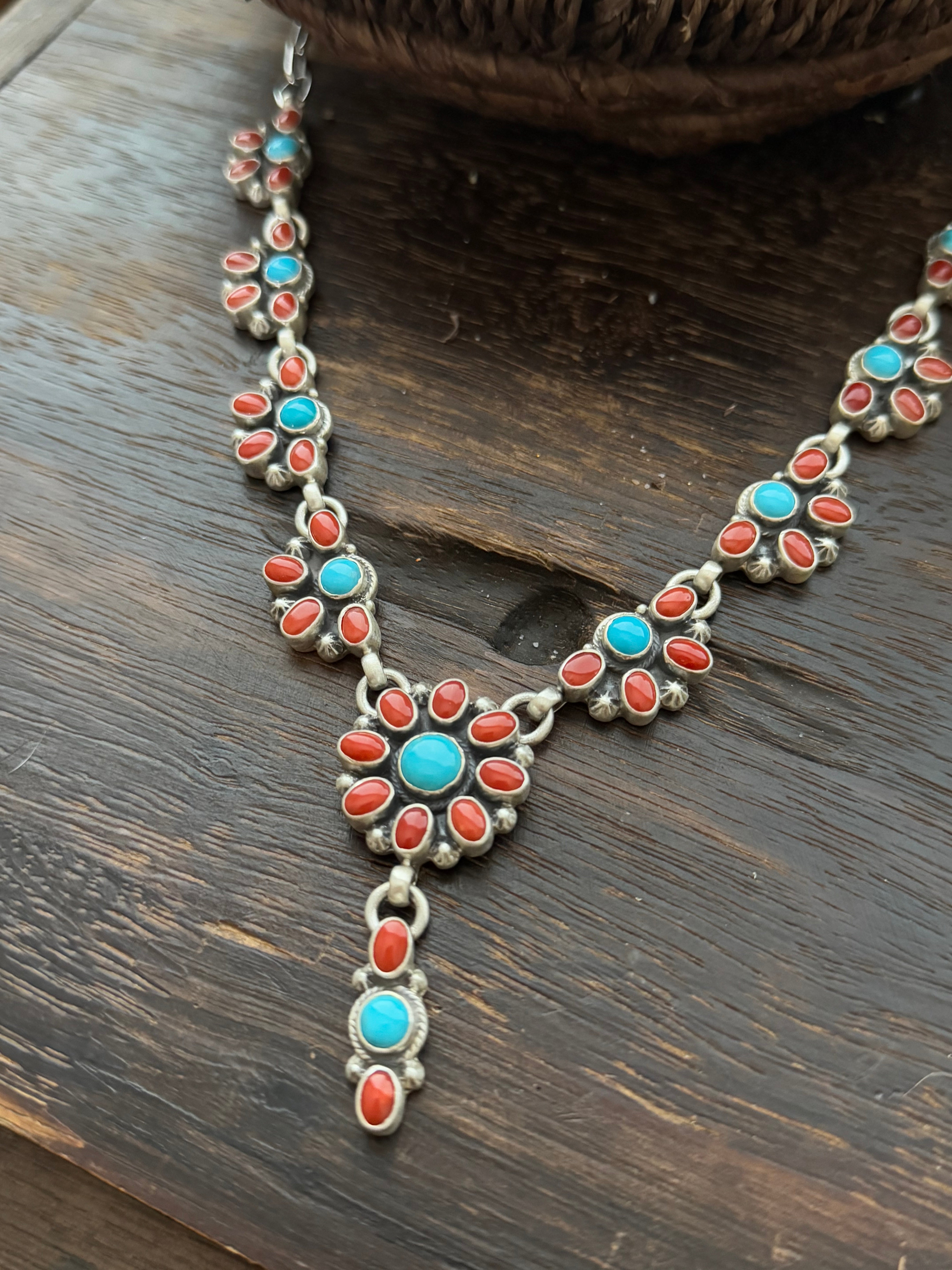 Navajo Made Multi Stone & Sterling Silver Necklace