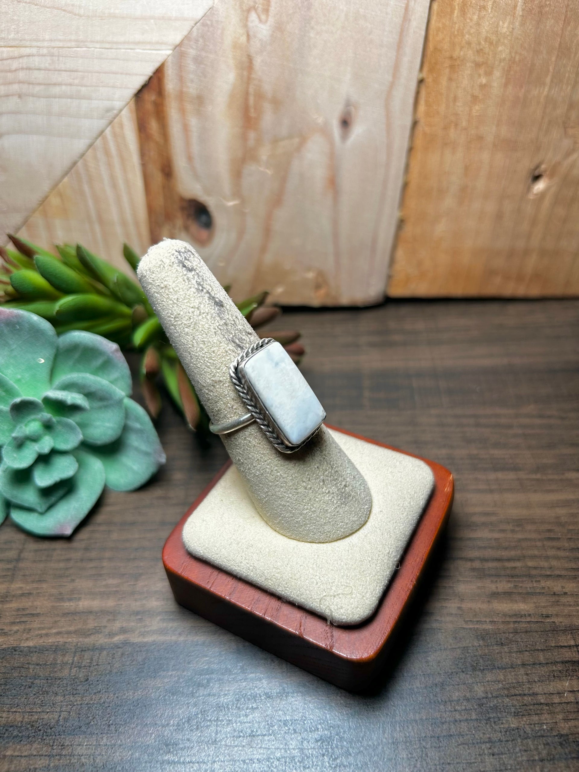 Navajo Made White Buffalo & Sterling Silver Ring Size 7.75