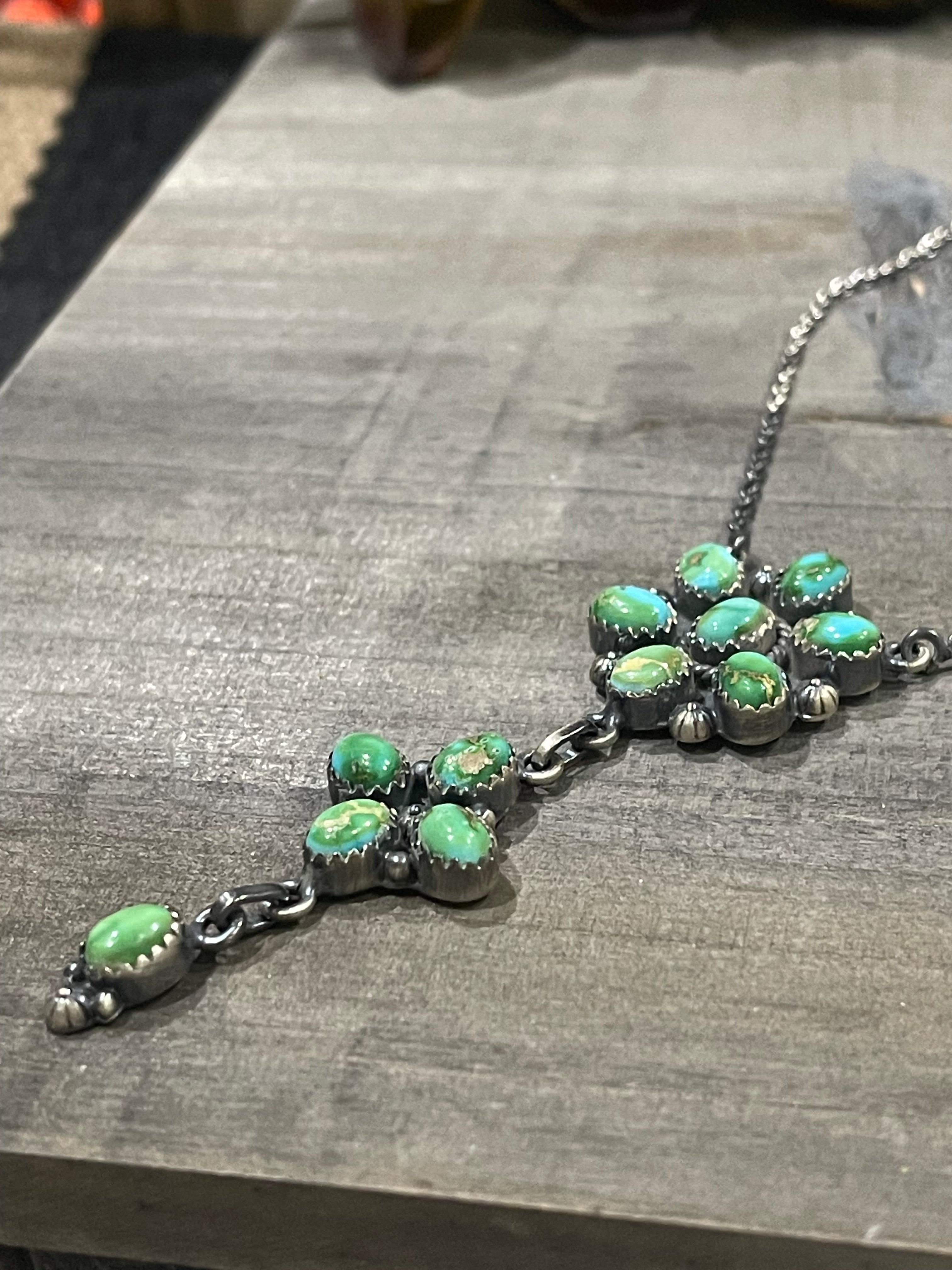 Southwest Handmade Sonoran Mountain Turquoise & Sterling Cluster Necklace