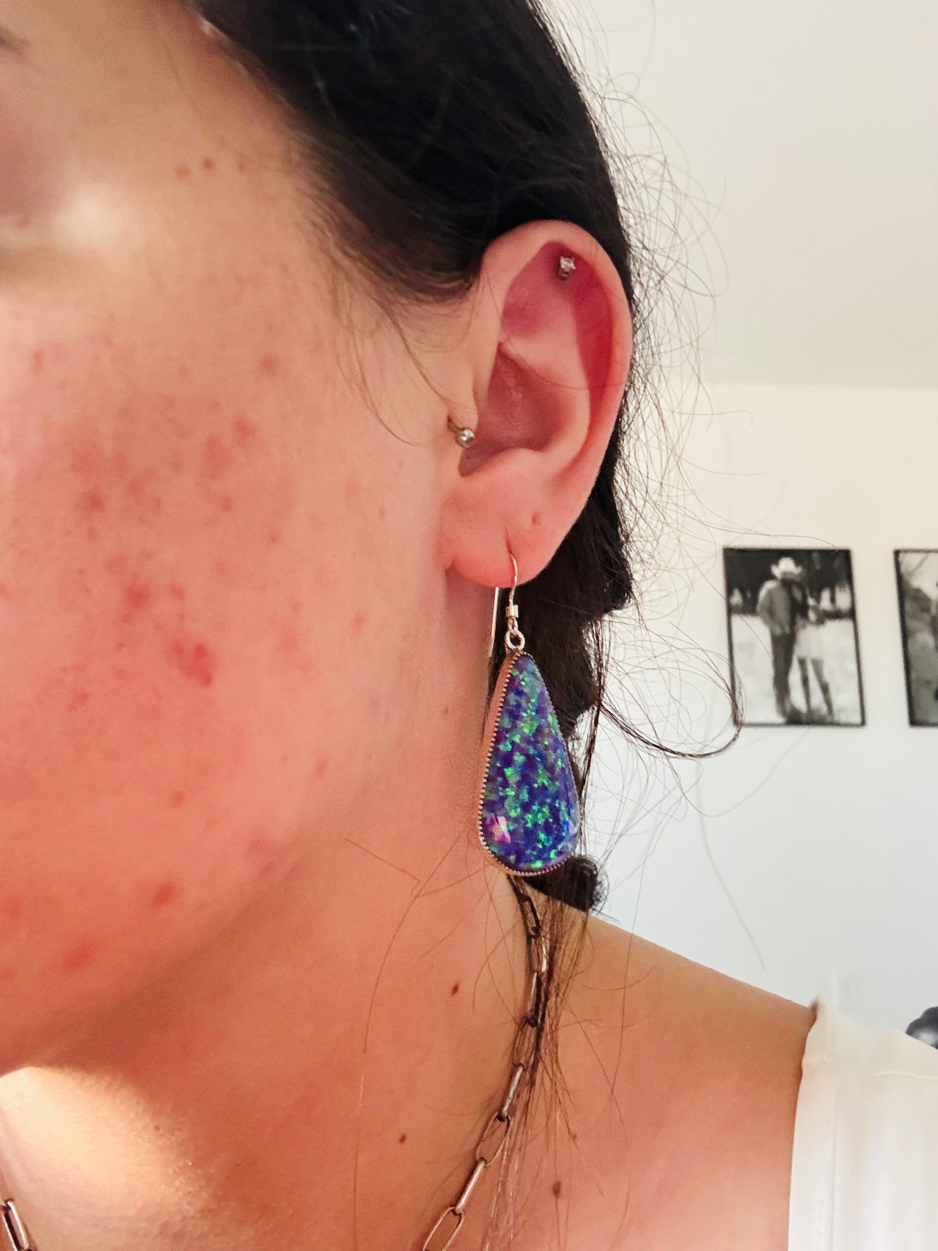 Navajo Made Opal (Man Made) & Sterling Silver Dangle Earrings