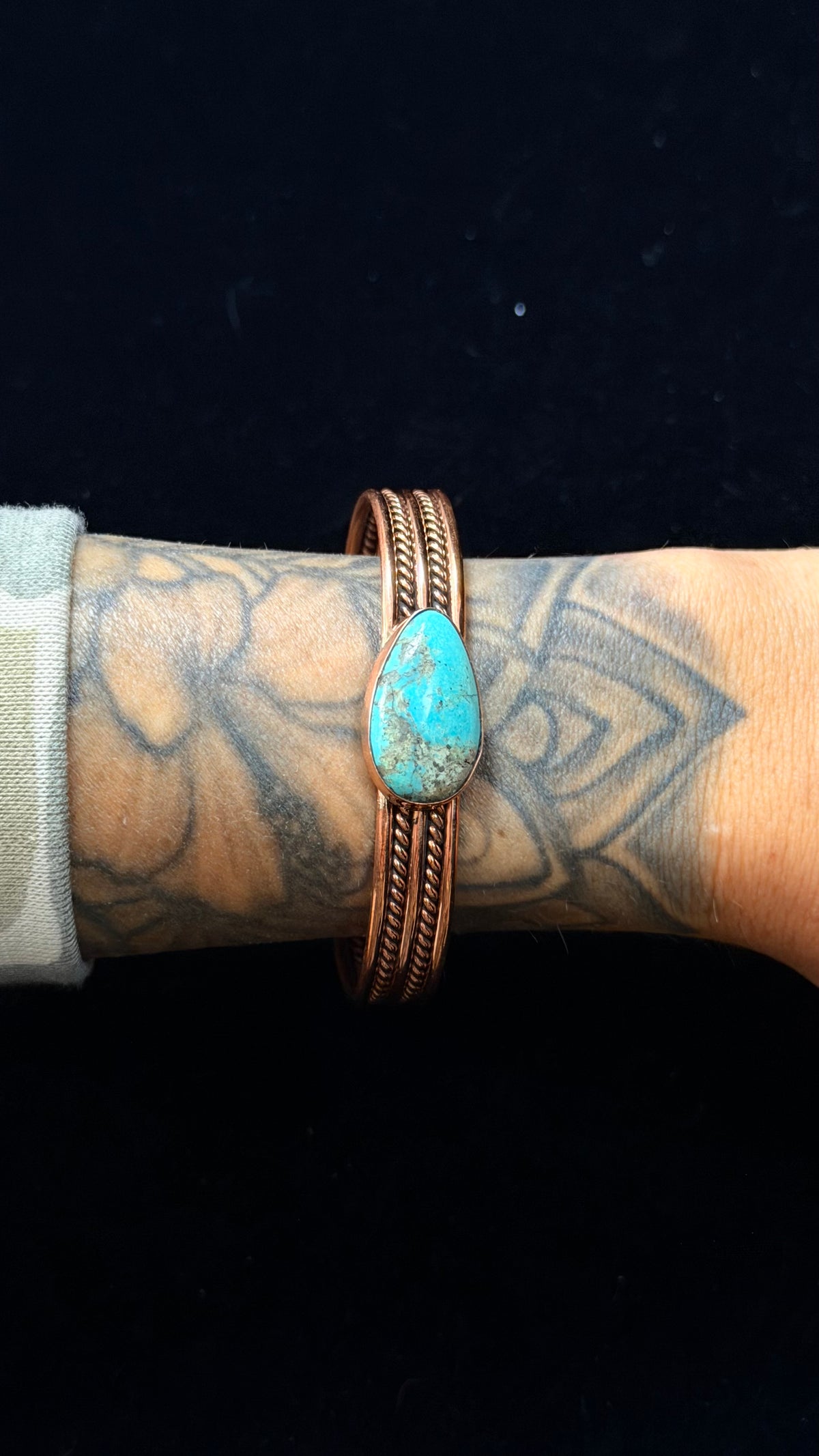 Navajo Made Kingman Turquoise & Copper Cuff Bracelet