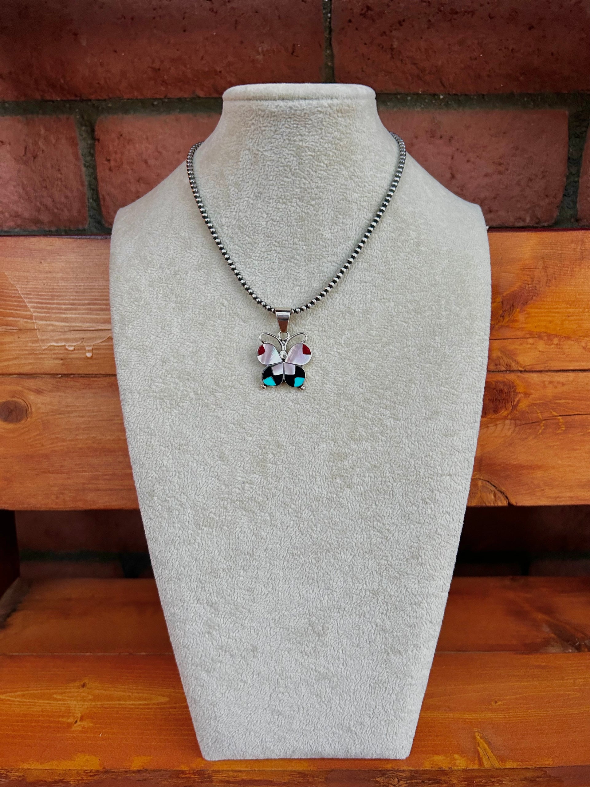 Zuni Multi Stone Inlay & Sterling Silver Pendant