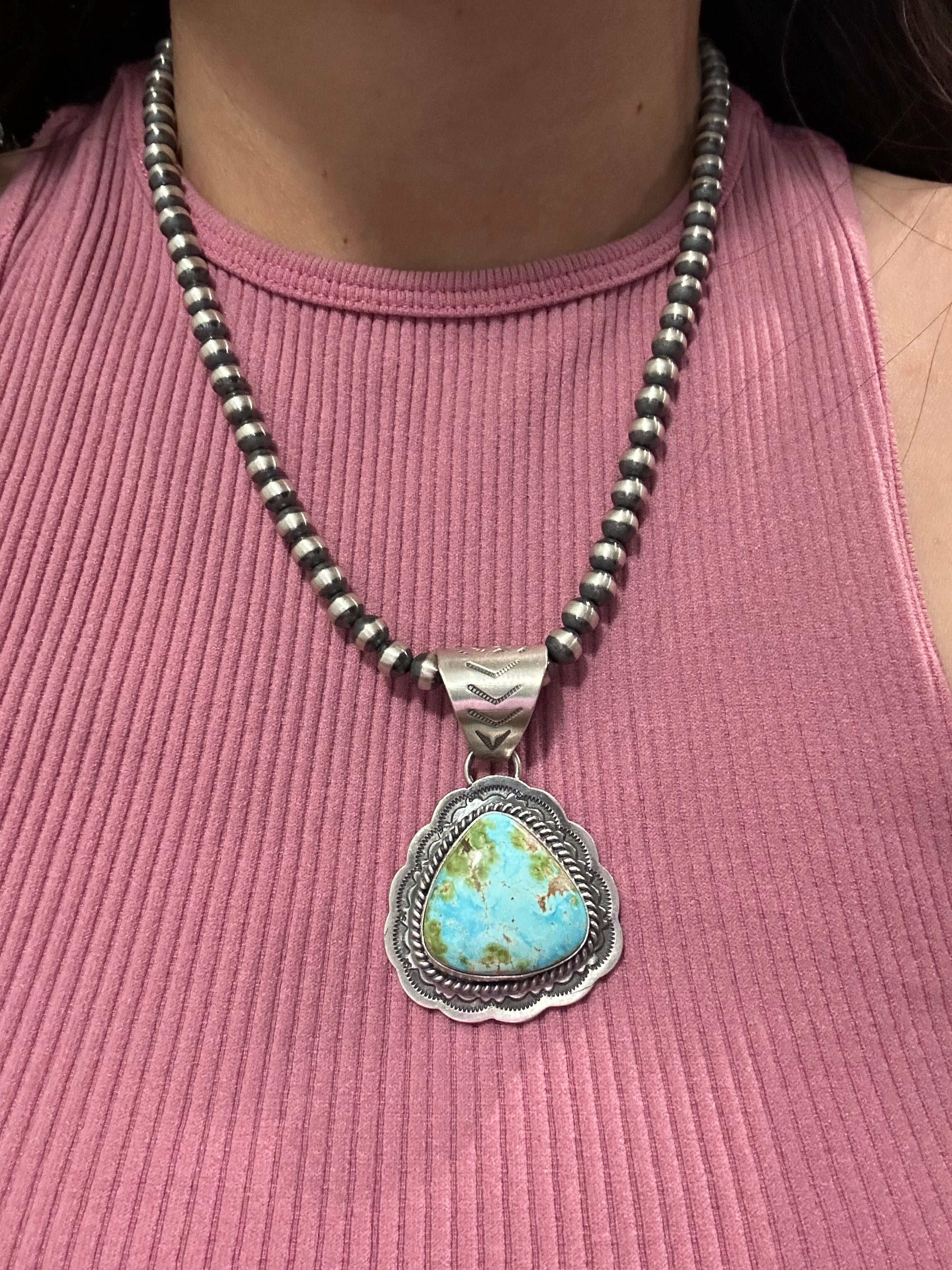 Gilbert Platero Sonoran Mountain Turquoise & Sterling Silver Pendant