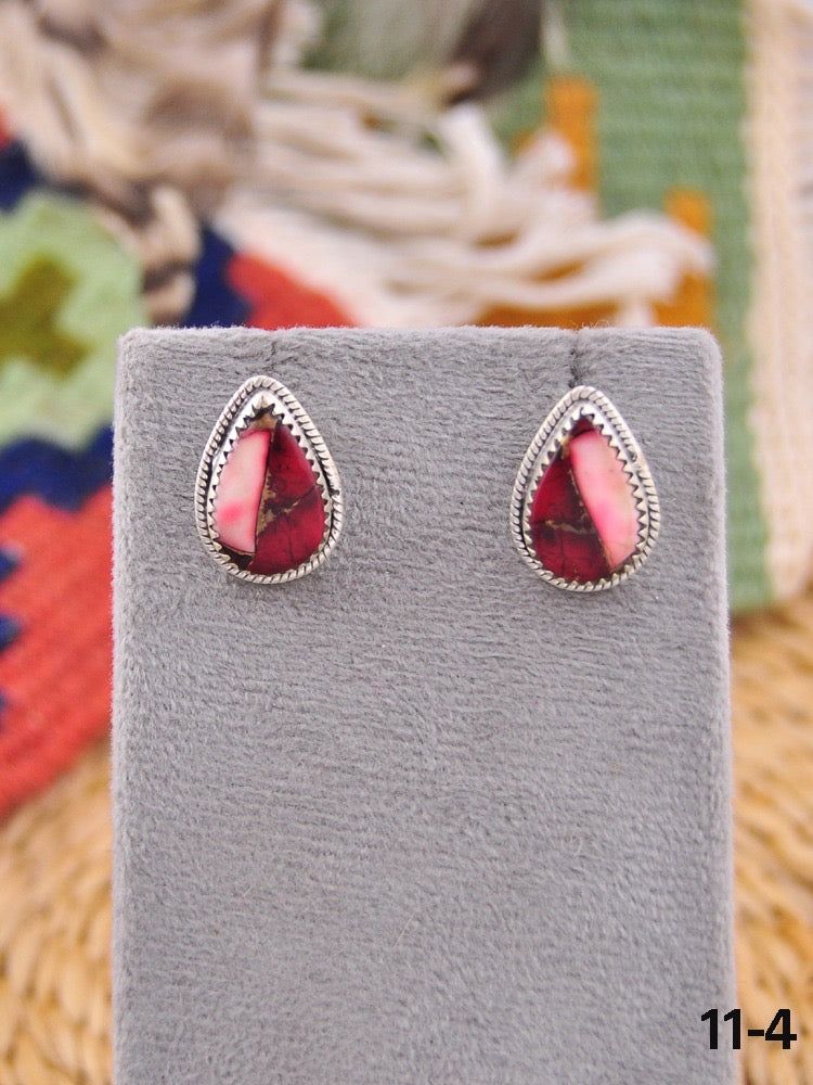 Southwest Made Rose Dahlia & Sterling Silver Post Earrings