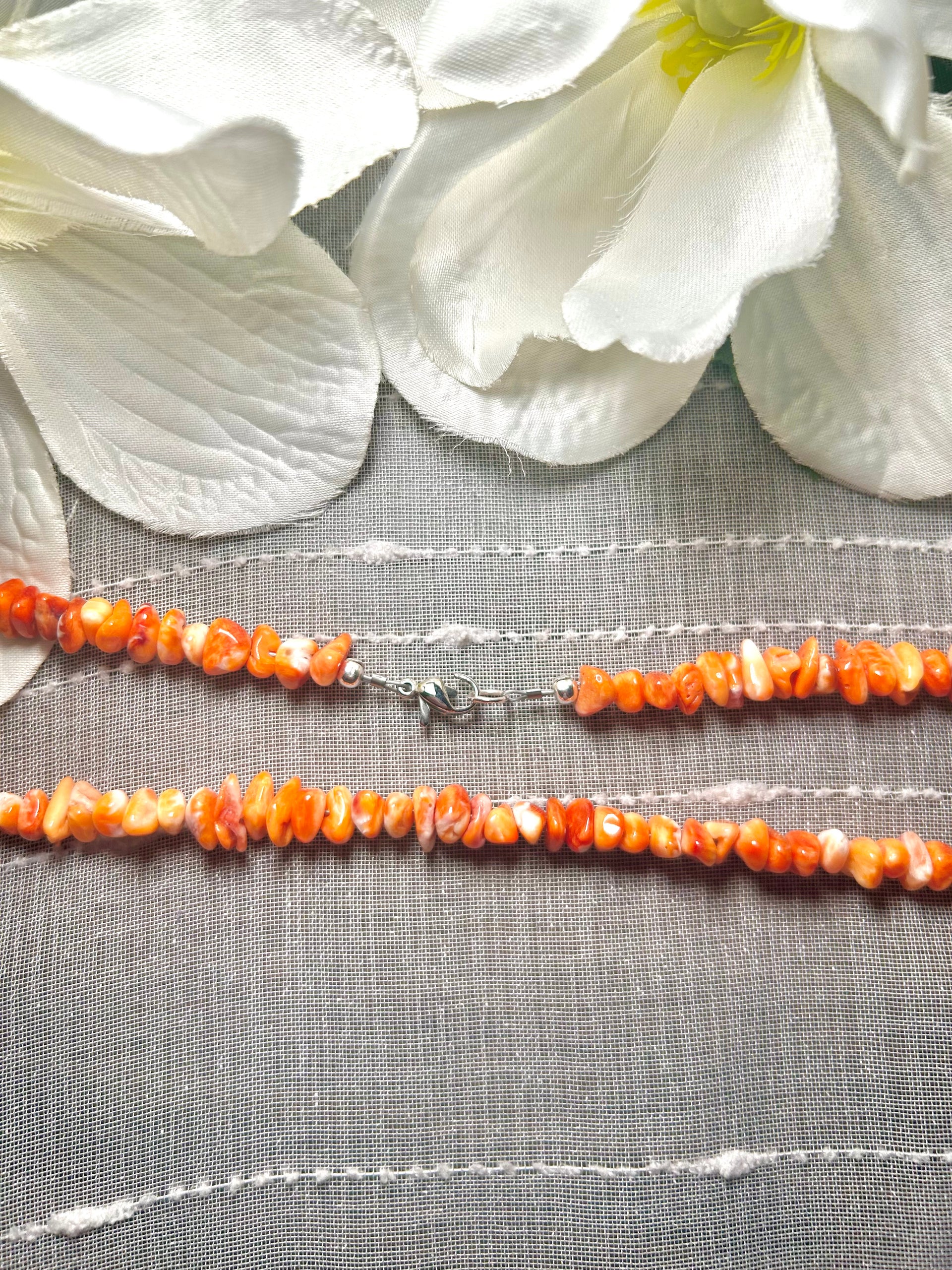 Navajo Made Strung Spiny Oyster & Sterling Silver Necklace