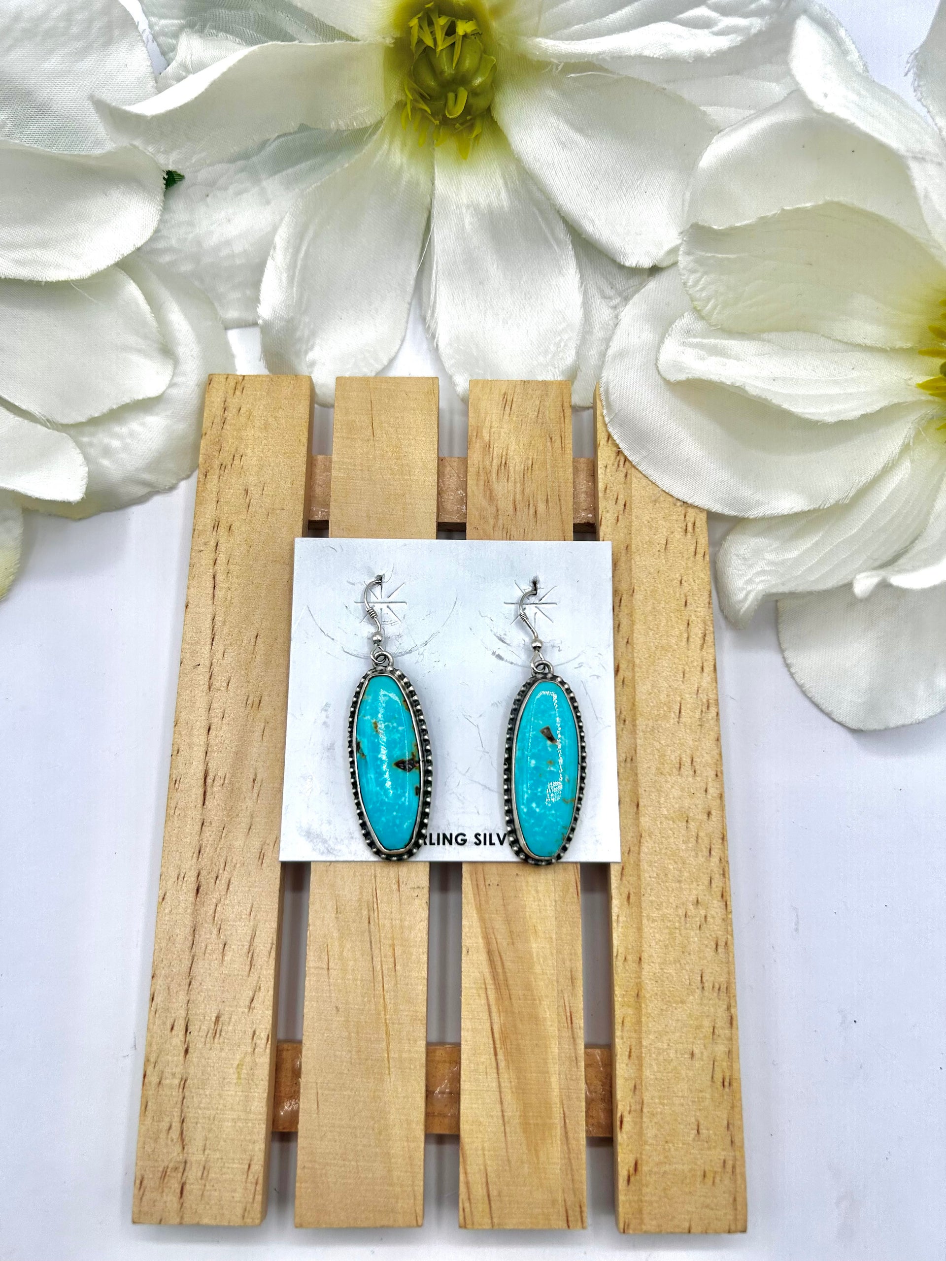 Navajo Made Kingman Turquoise & Sterling Silver Hook Earrings