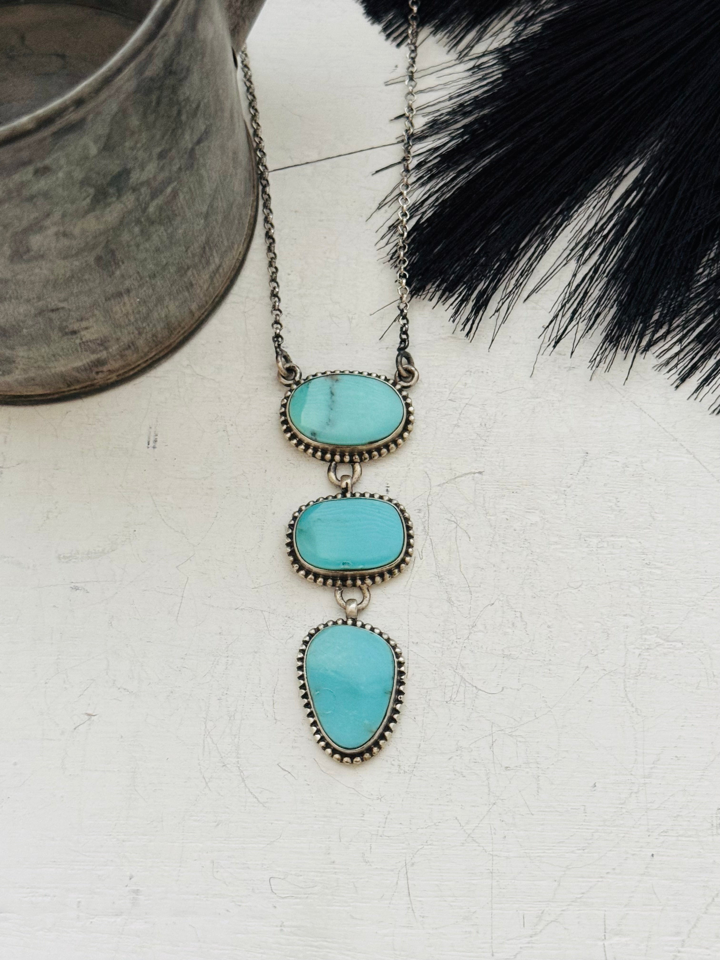 Southwest Handmade Kingman Turquoise & Sterling Silver Chain Necklace