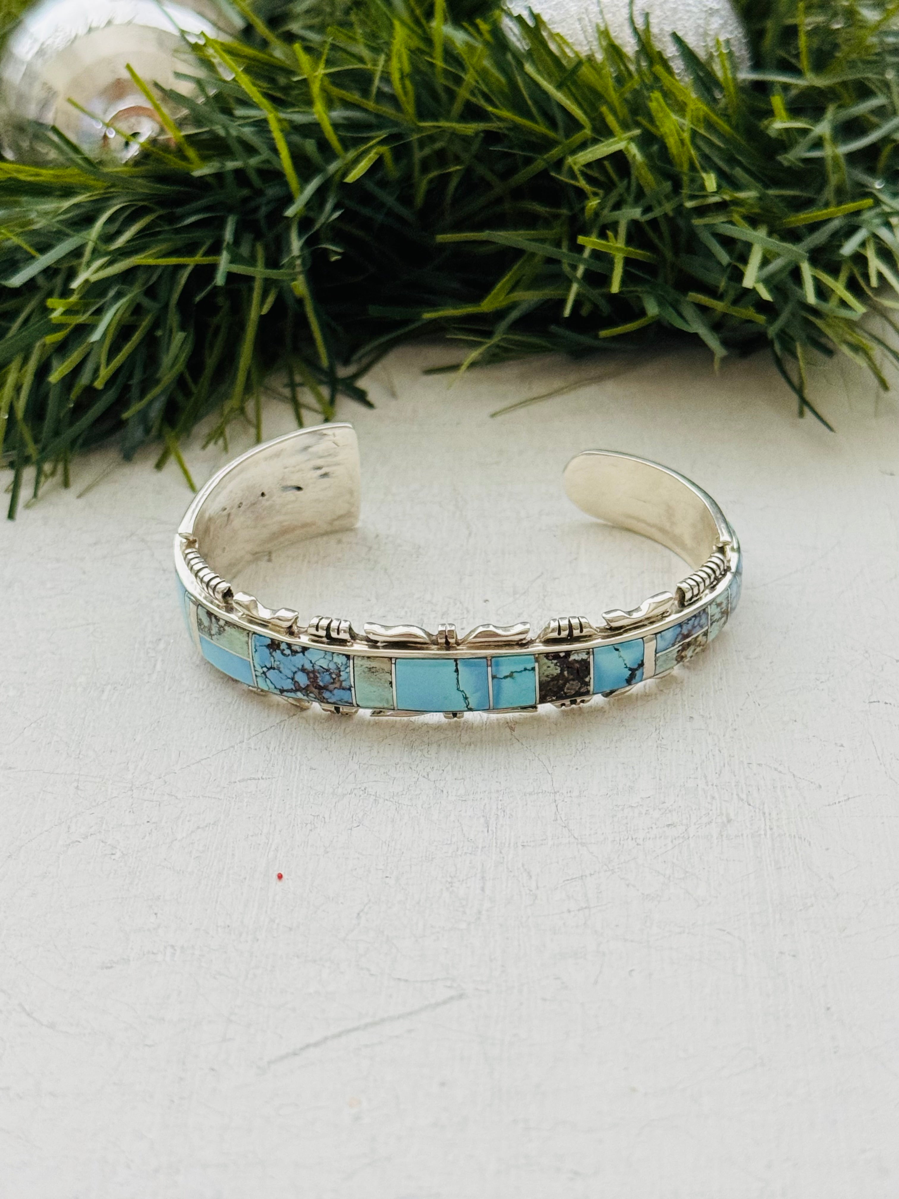 Navajo Made Golden Hills Turquoise & Sterling Silver Cuff Bracelet