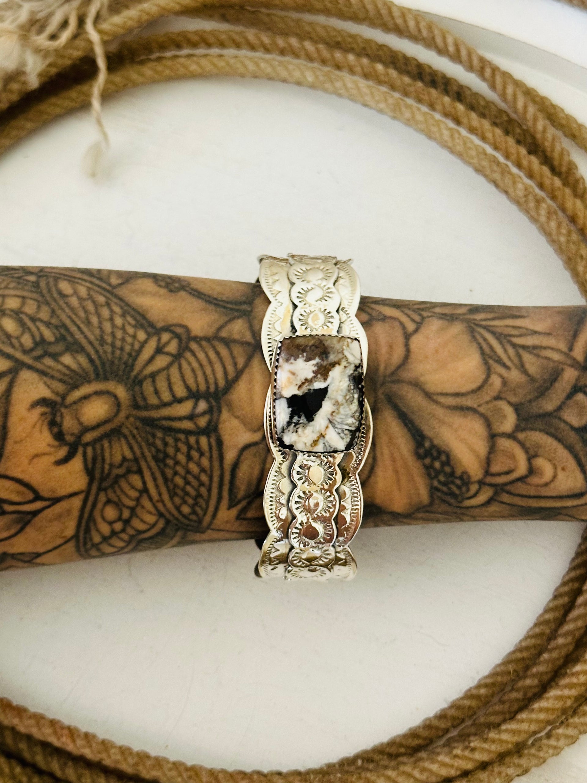 Southwest Made White Buffalo & Sterling Silver Cuff Bracelet
