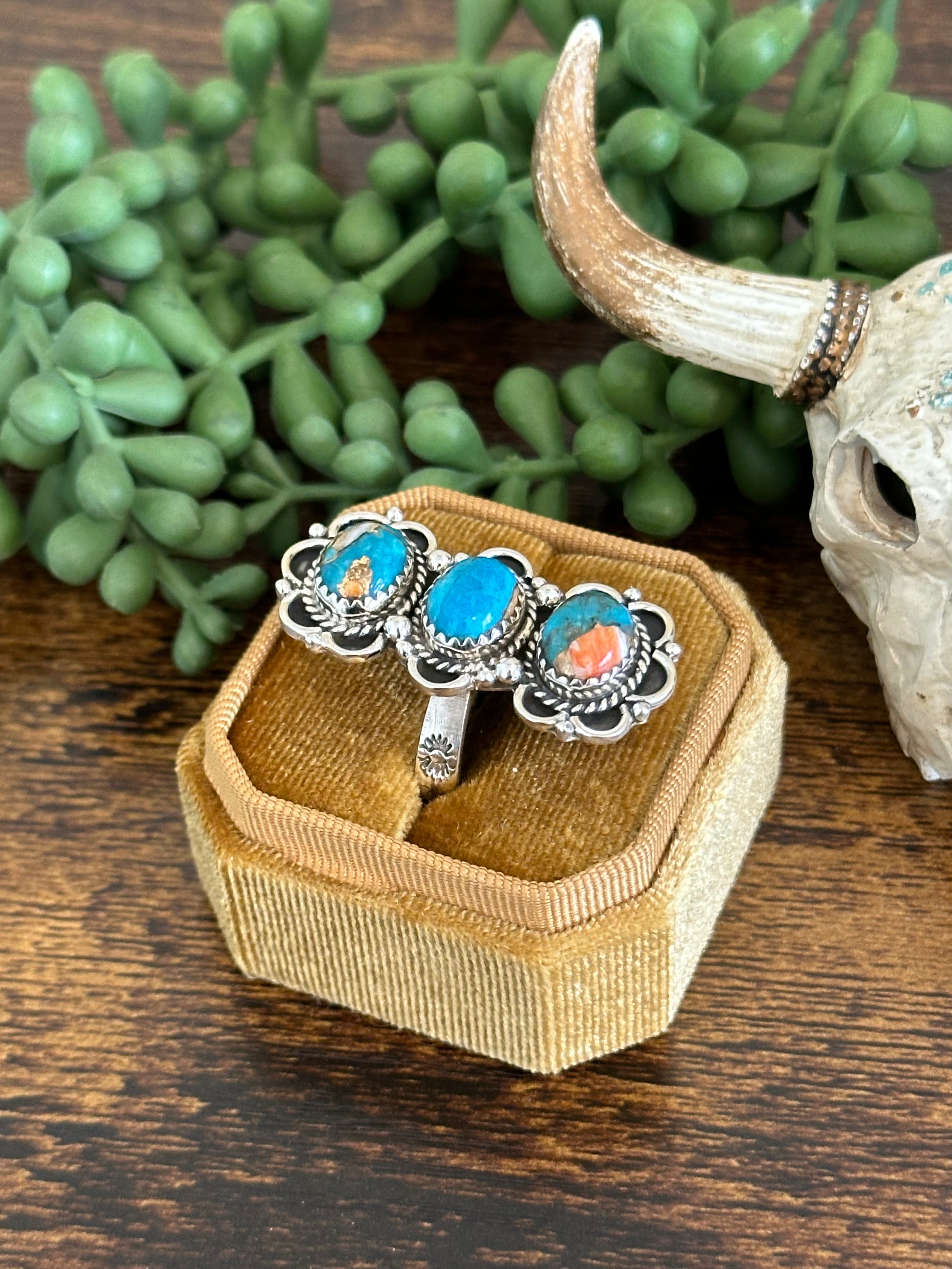 Southwest Handmade Mohave Turquoise & Sterling Silver Adjustable Ring