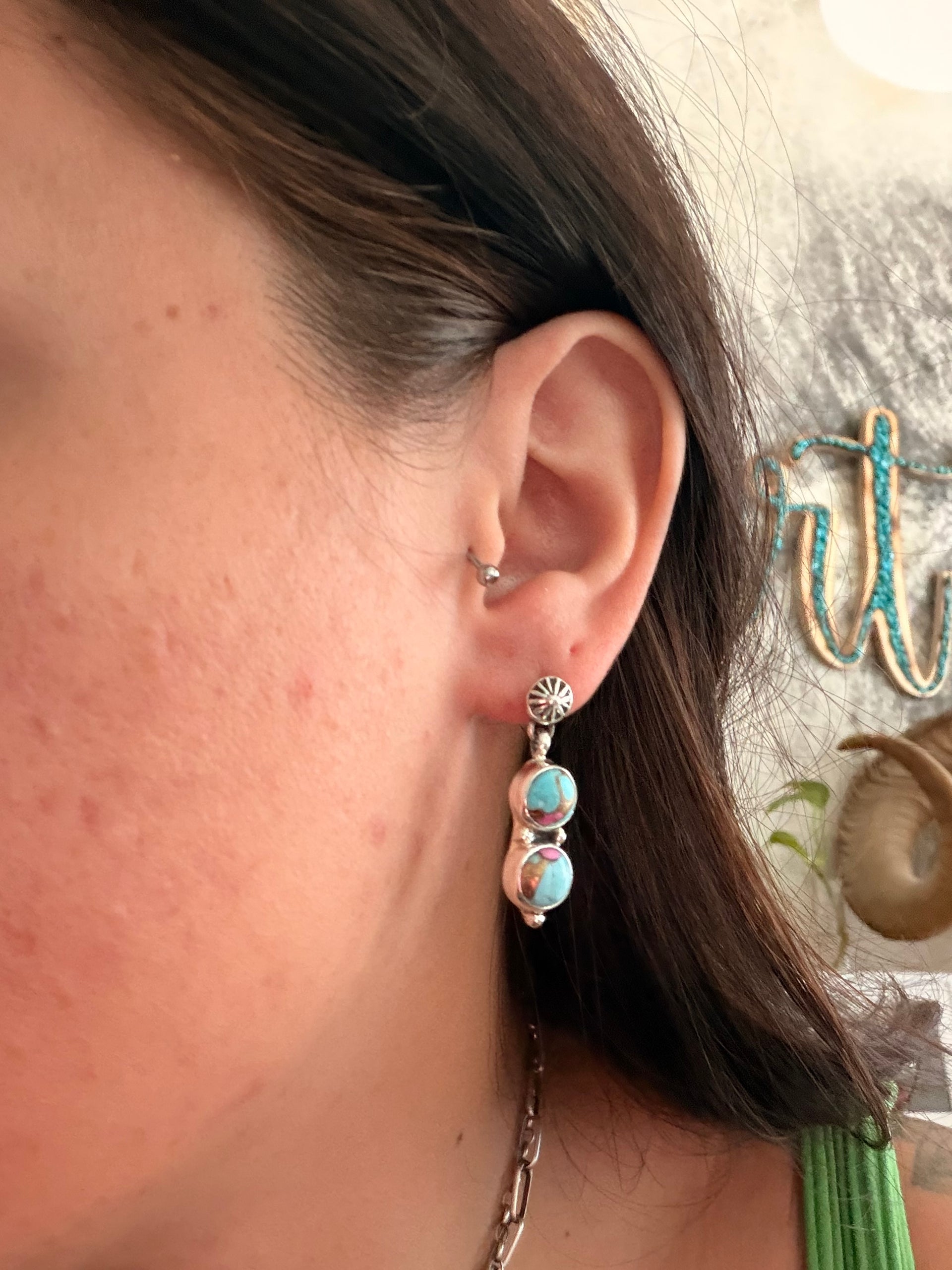 Navajo Made Cotton Candy Dahlia & Sterling Silver Post Cluster Earrings