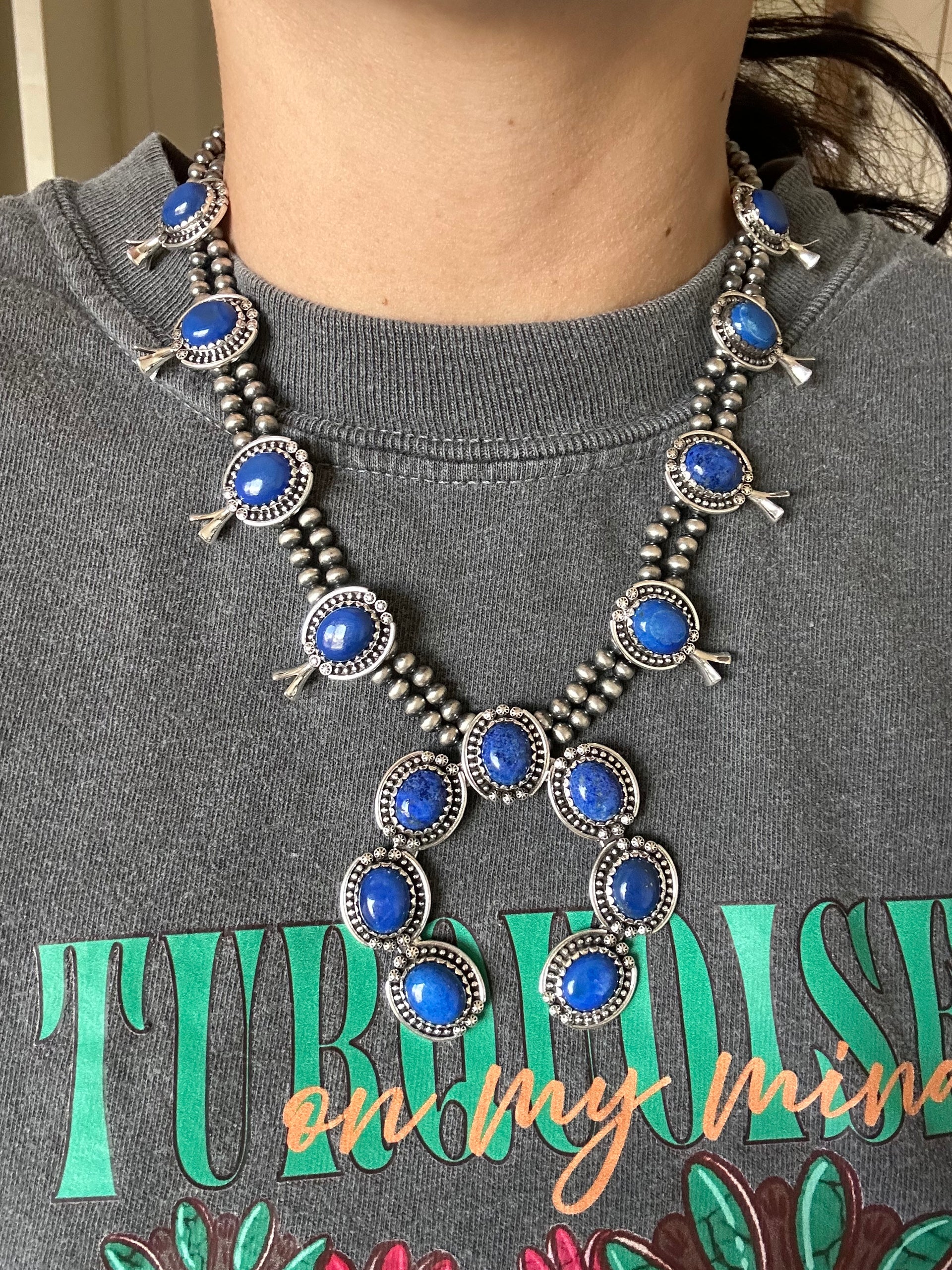 Southwest Handmade Lapis & Sterling Silver Squash Blossom