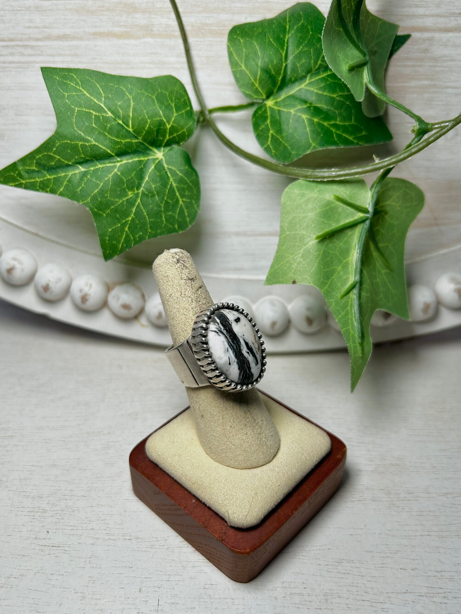 Larry Kaye White Buffalo & Sterling Silver Adjustable Ring