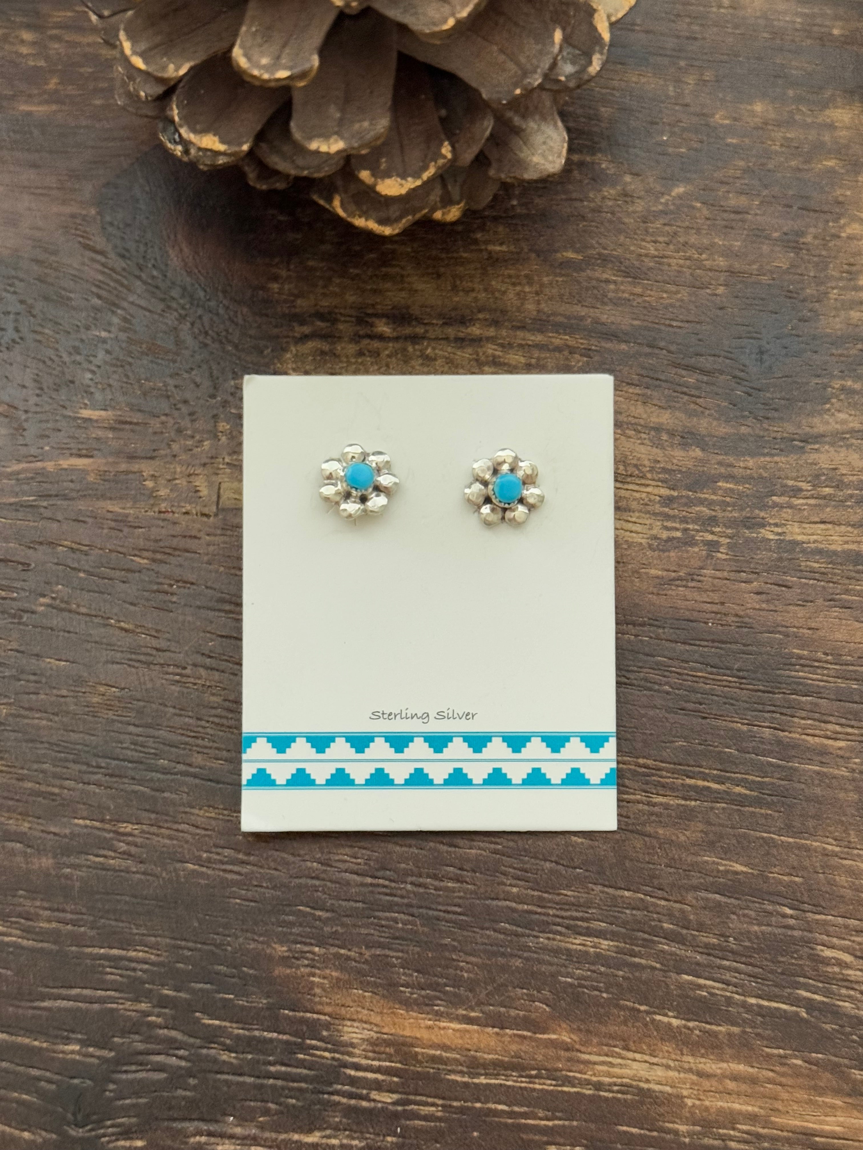 Navajo Made Turquoise & Sterling Silver Post Earrings